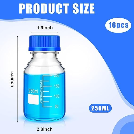 Premium 250ml VVS Borosilicate Glass Reagent Bottle with Leak-Proof Blue Screw Cap - Lab-Grade Chemical Storage Solution for Laboratories, Kitchen Use & Professional Applications | Ideal for Chemical Experiments, Liquid Storage & Scientific Research