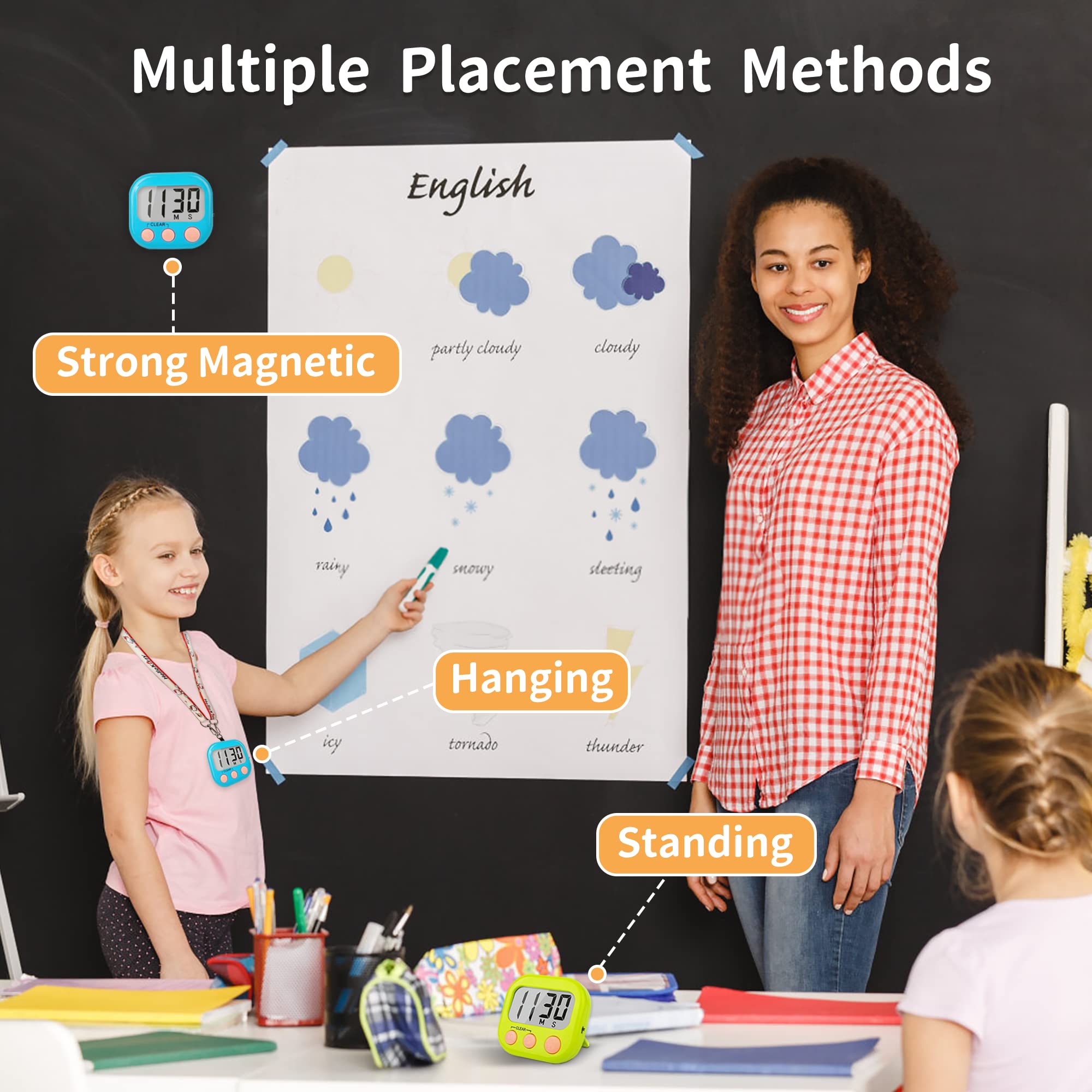Large Magnetic Digital Timer 2 Pack for Teachers & Kids - Countdown Clock for Classroom, Kitchen, Study & Office Use