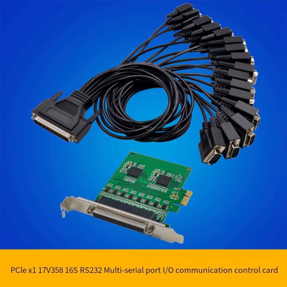 JUFUM ST355 PCIe to RS232 Industrial Multi-Serial I/O Control Card - 16 Ports, 17V358 16S, Multi-Function Adapter with PCB+Plastic Housing - Perfect for Industrial Automation, CNC Machines, and POS Systems (1 Set)