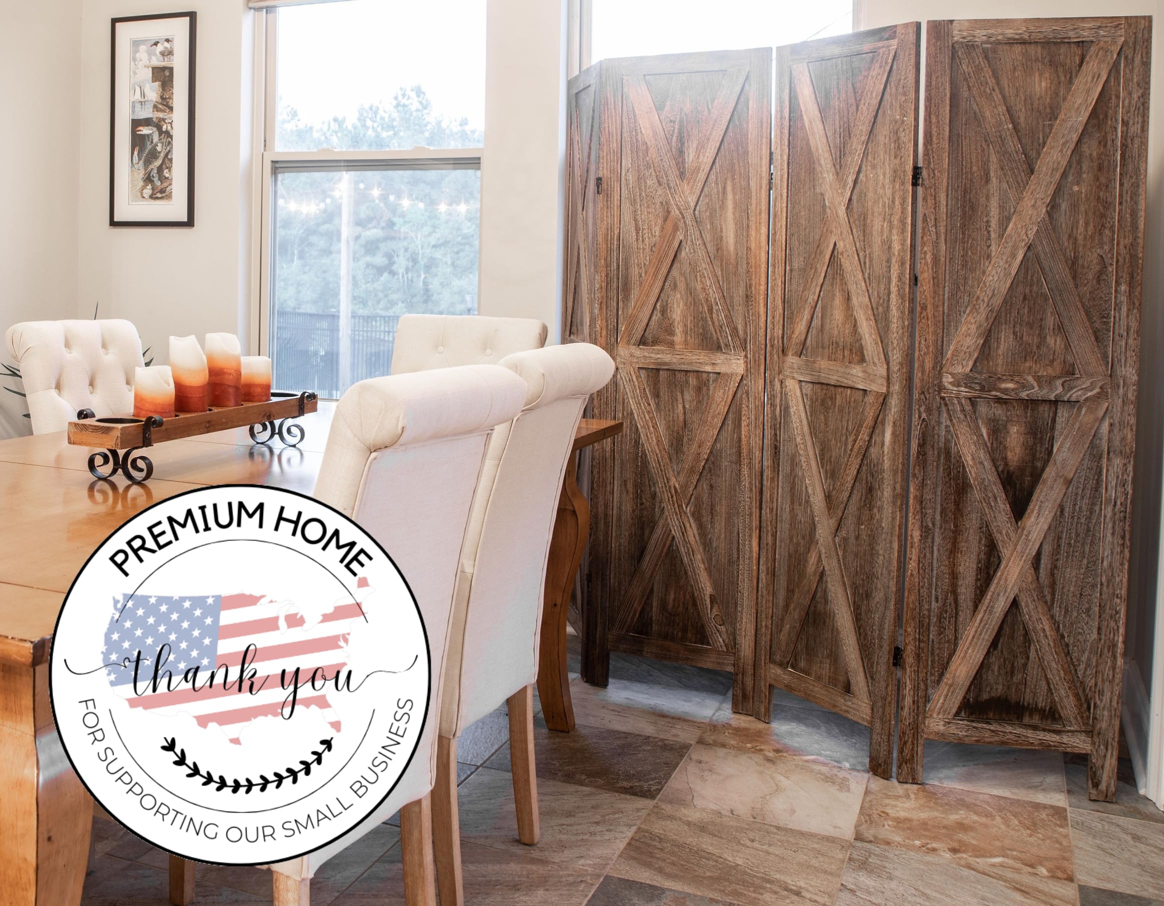 Premium Rustic Barnwood Room Divider - Folding Privacy Screen for Home & Office Partition, Wall Separator, Temporary Wall (Barnwood X) | Perfect for Living Rooms, Bedrooms, and Open Space Dividers