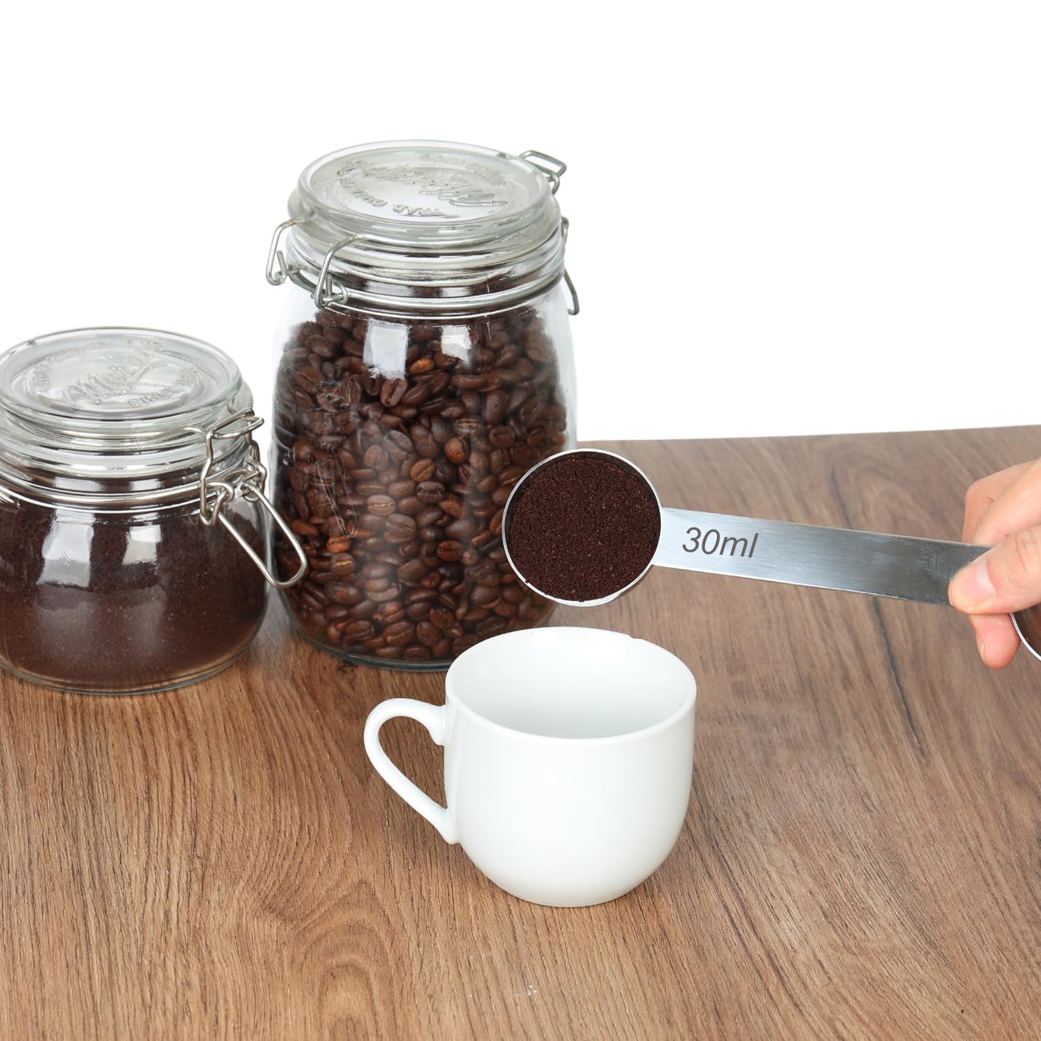 Premium Stainless Steel Measuring Spoons Set - Dual Sided 30g & 40g Coffee Scoop with Long Handle for Precise Measuring of Coffee, Espresso, Powder, Flour & Liquids - Ideal for Home Baristas, Baking & Kitchen Use