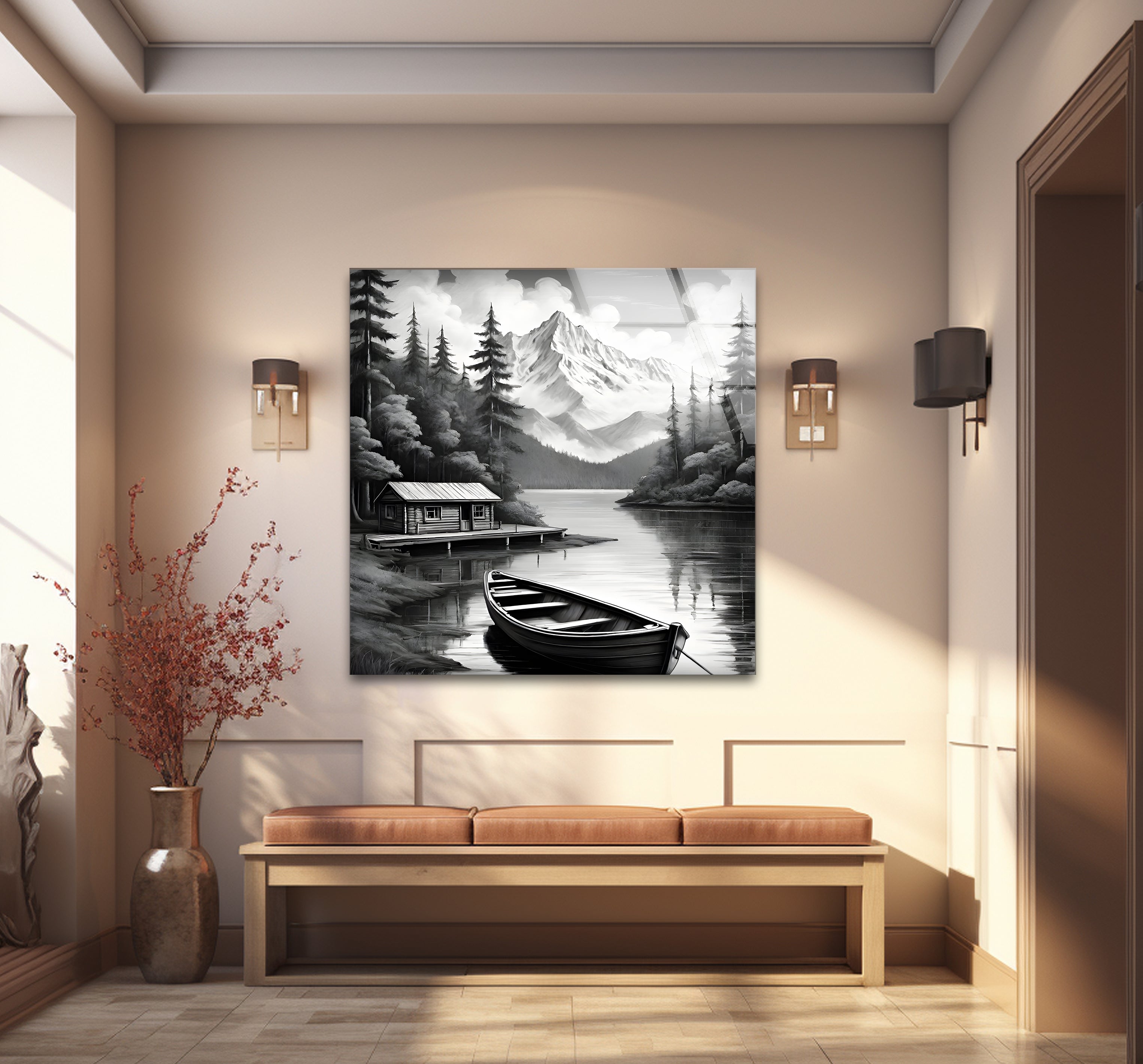 Stunning Black & White Nature Landscape Glass Wall Art - Elegant Home & Office Decor for Living Room, Bedroom, or Office Space
