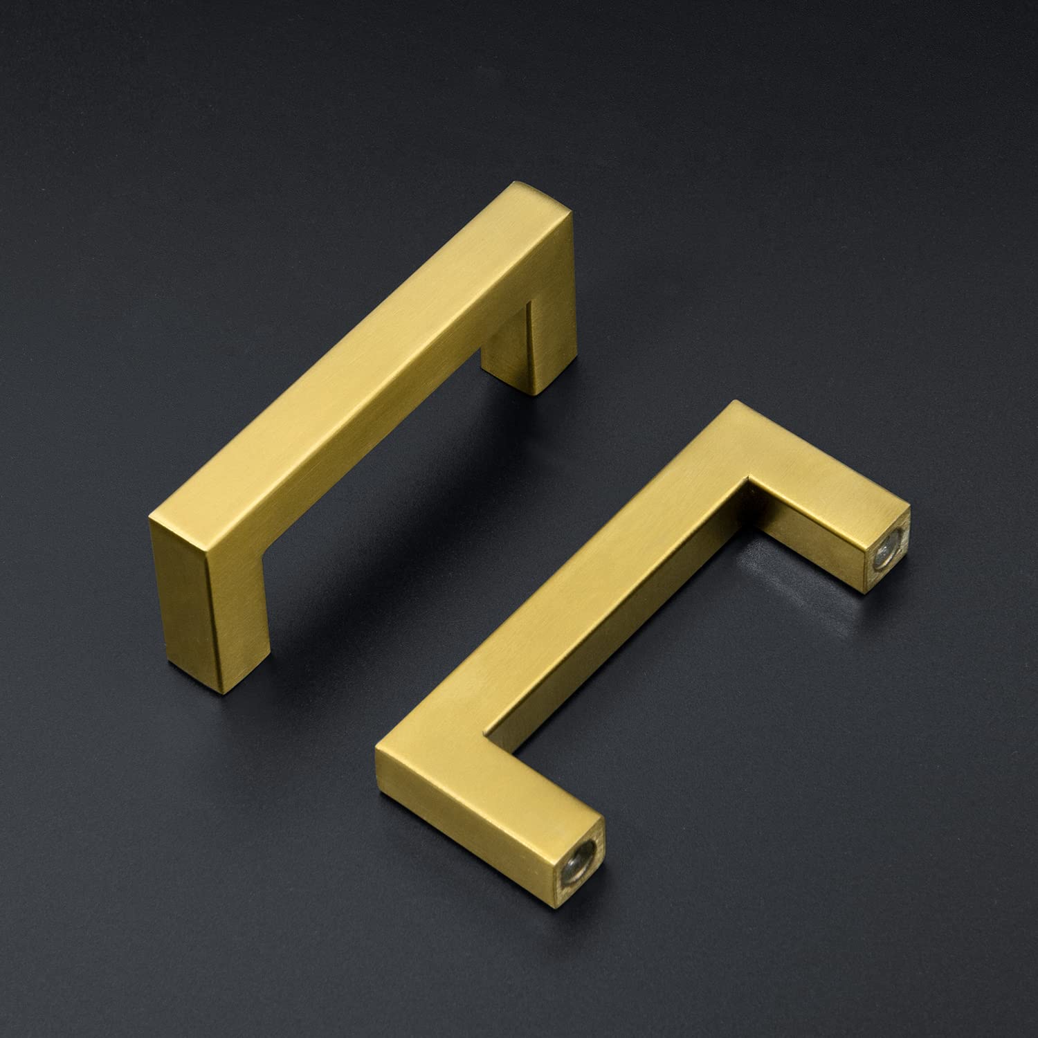 Ravinte 10 Pack Gold Square Bar Cabinet Handles, 3 Inch Hole Center Drawer Pulls for Modern Kitchen & Bathroom Hardware Upgrade