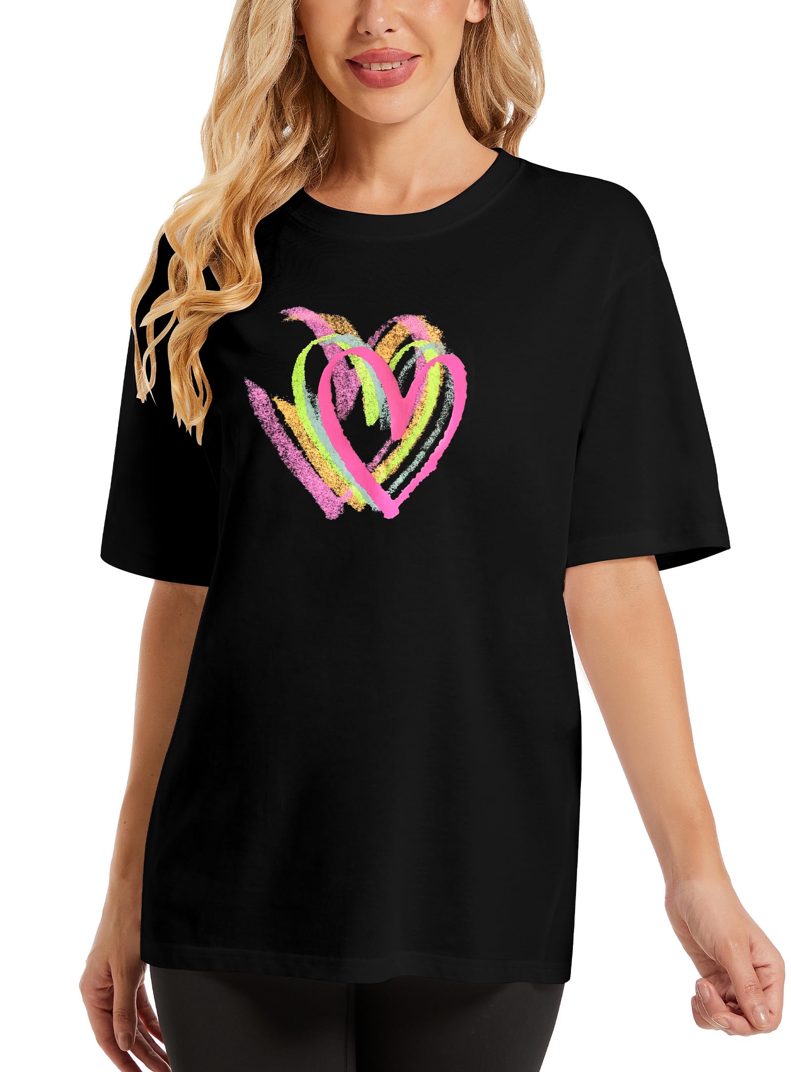 Women's Heart Graphic Tee - Cute Cotton Short Sleeve Crewneck T-Shirt for Summer 2025 | Casual Everyday Wear, Date Night Outfits & Weekend Street Style
