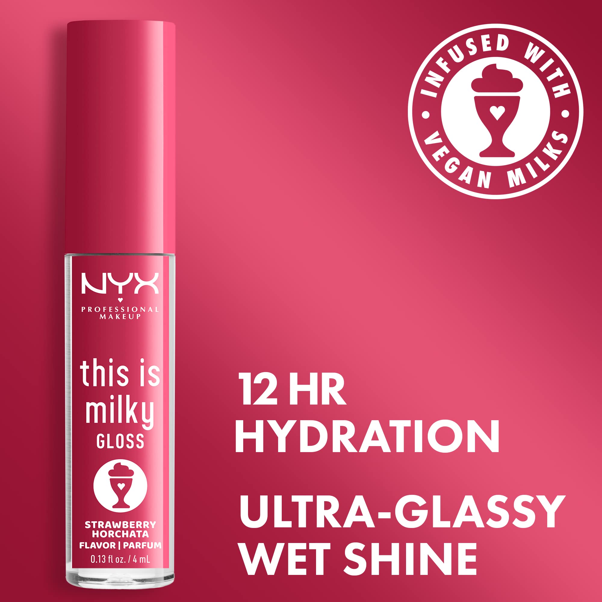 NYX Professional Makeup This Is Milky Gloss - 12 Hour Hydrating Vegan Lip Gloss in Strawberry Horchata (Mauve Pink) - Perfect for Everyday Wear & Night Out Makeup
