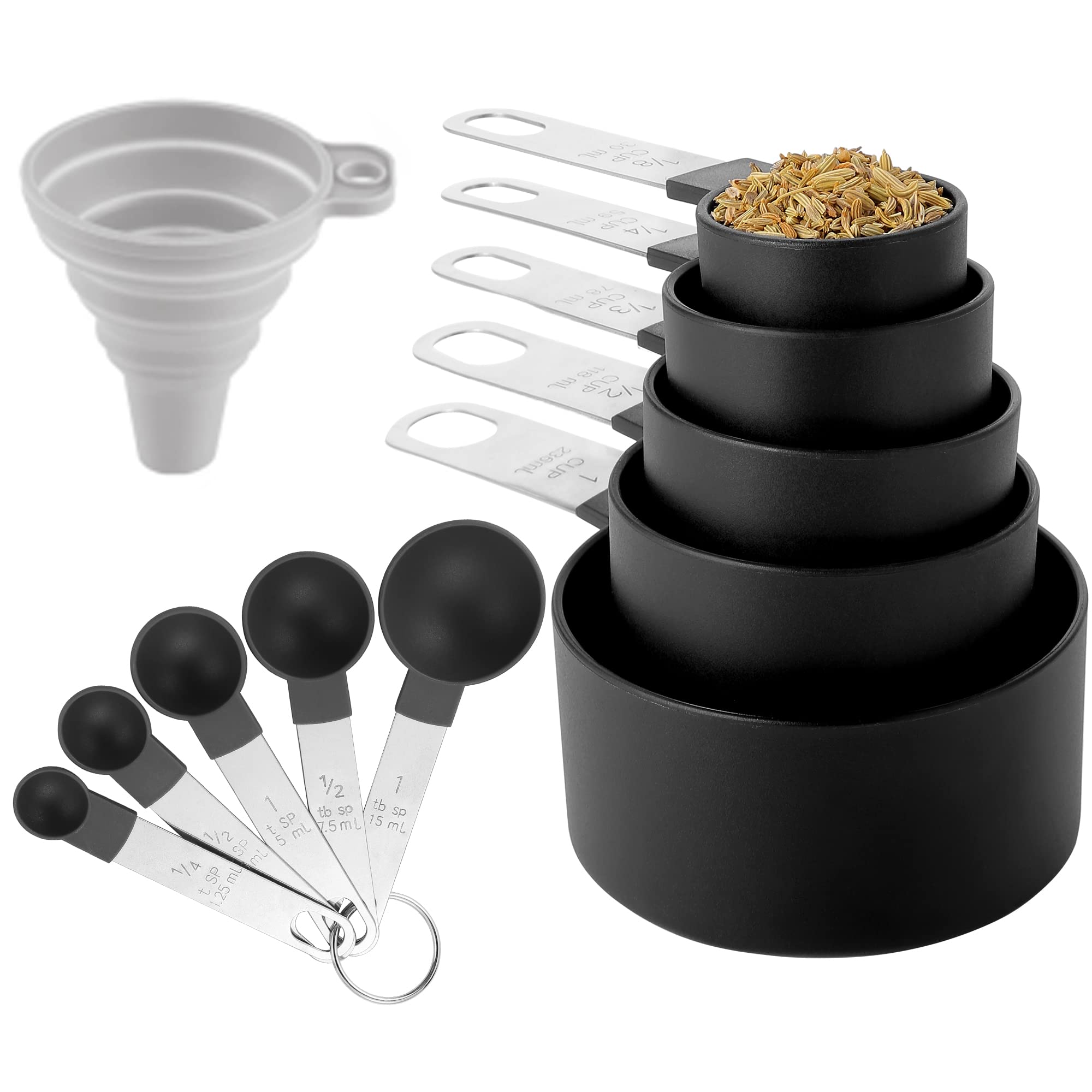 Premium 10-Piece Stainless Steel Measuring Cups and Spoons Set - Stackable Kitchen Essentials for Dry & Liquid Ingredients (Black) | Perfect for Baking, Cooking & Meal Prep