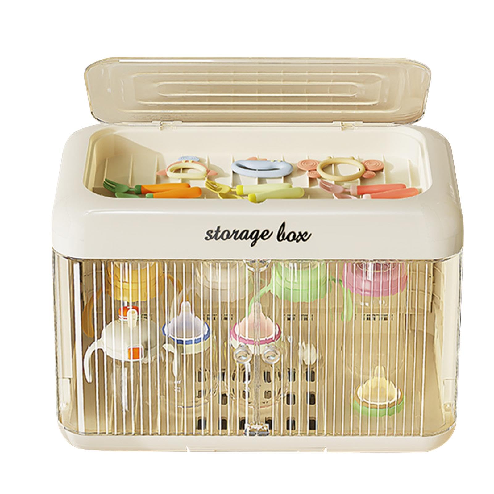 WCYBYM Baby Bottle Sterilizer and Storage Organizer - 6-in-1 Bottle Drying Rack, Holder & Dustproof Container for Kitchen Countertop - Perfect for Breastfeeding Moms & Daycare Centers