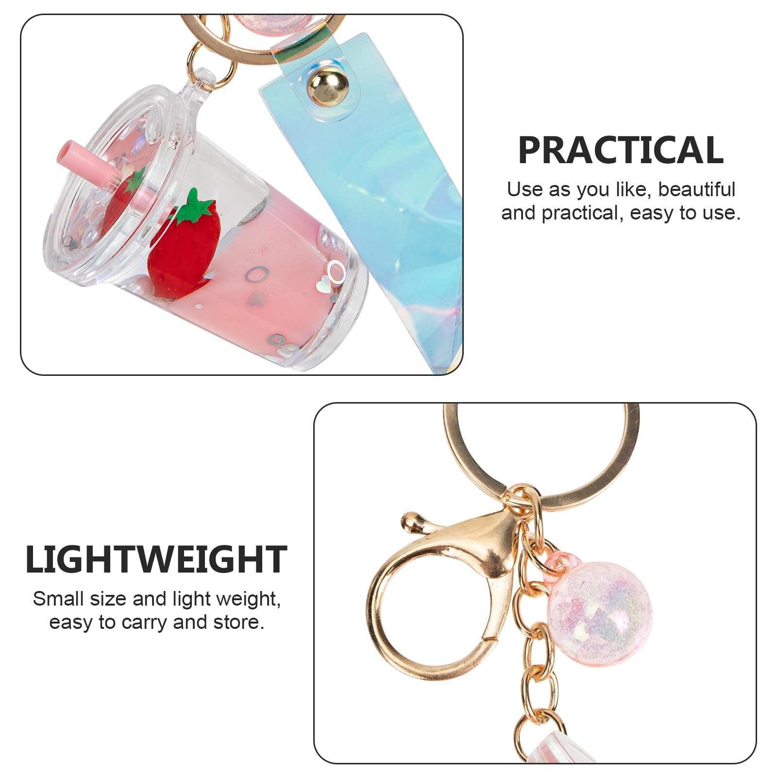 PRETYZOOM Boba Tea Keychain with Liquid Quicksand - Bubble Milk Tea Fruit Keychain - Acrylic Bag Charm for Backpacks, Purses & Gifts - Kawaii Drink Accessories for Teens & Girls