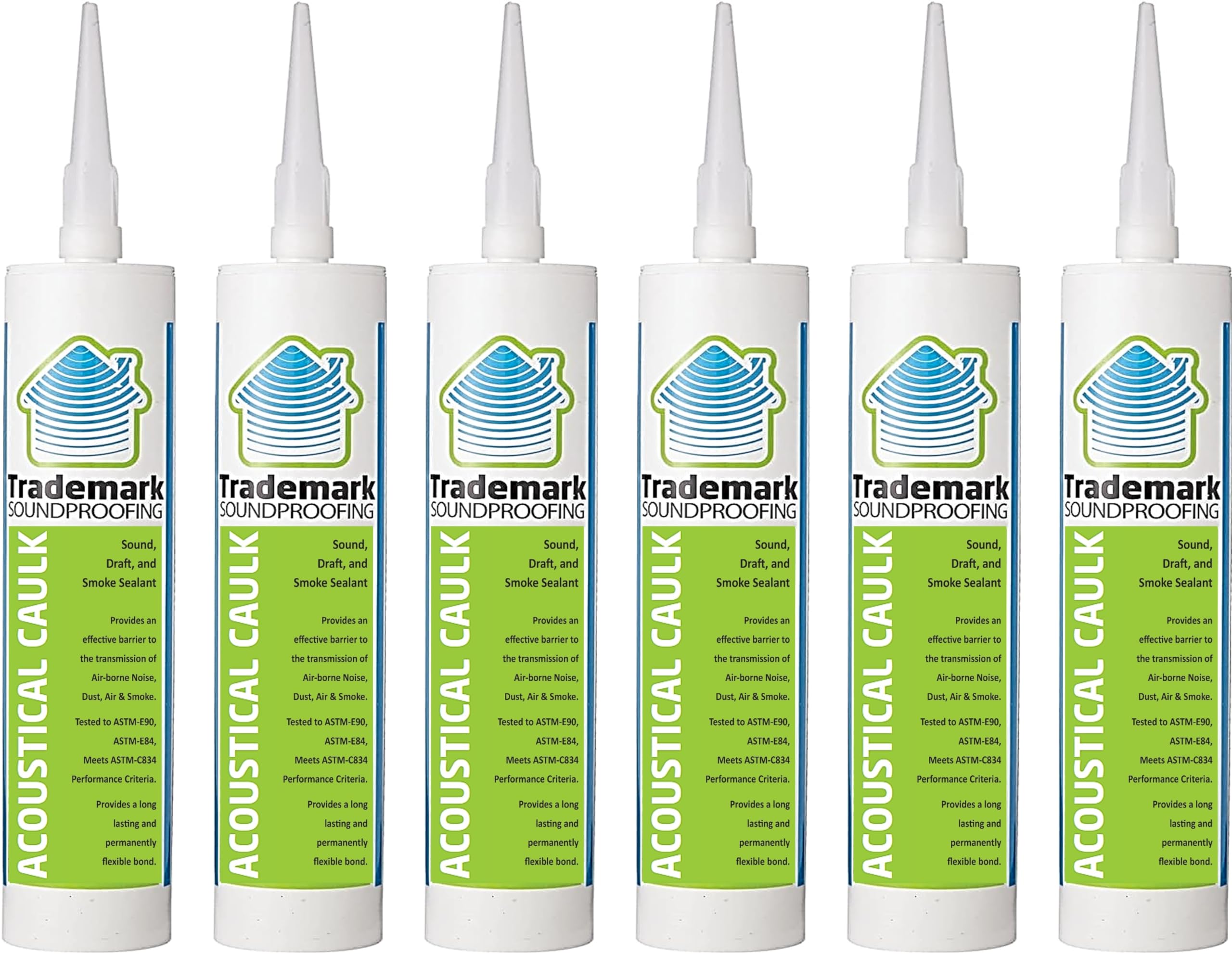 TMS Soundproofing Acoustical Sealant Caulk - Premium Acoustic Sealant for Walls & Ceilings (6 Tubes, 28oz Each) - Durable Noise Reduction Caulking for Home Studios, Theaters & Offices