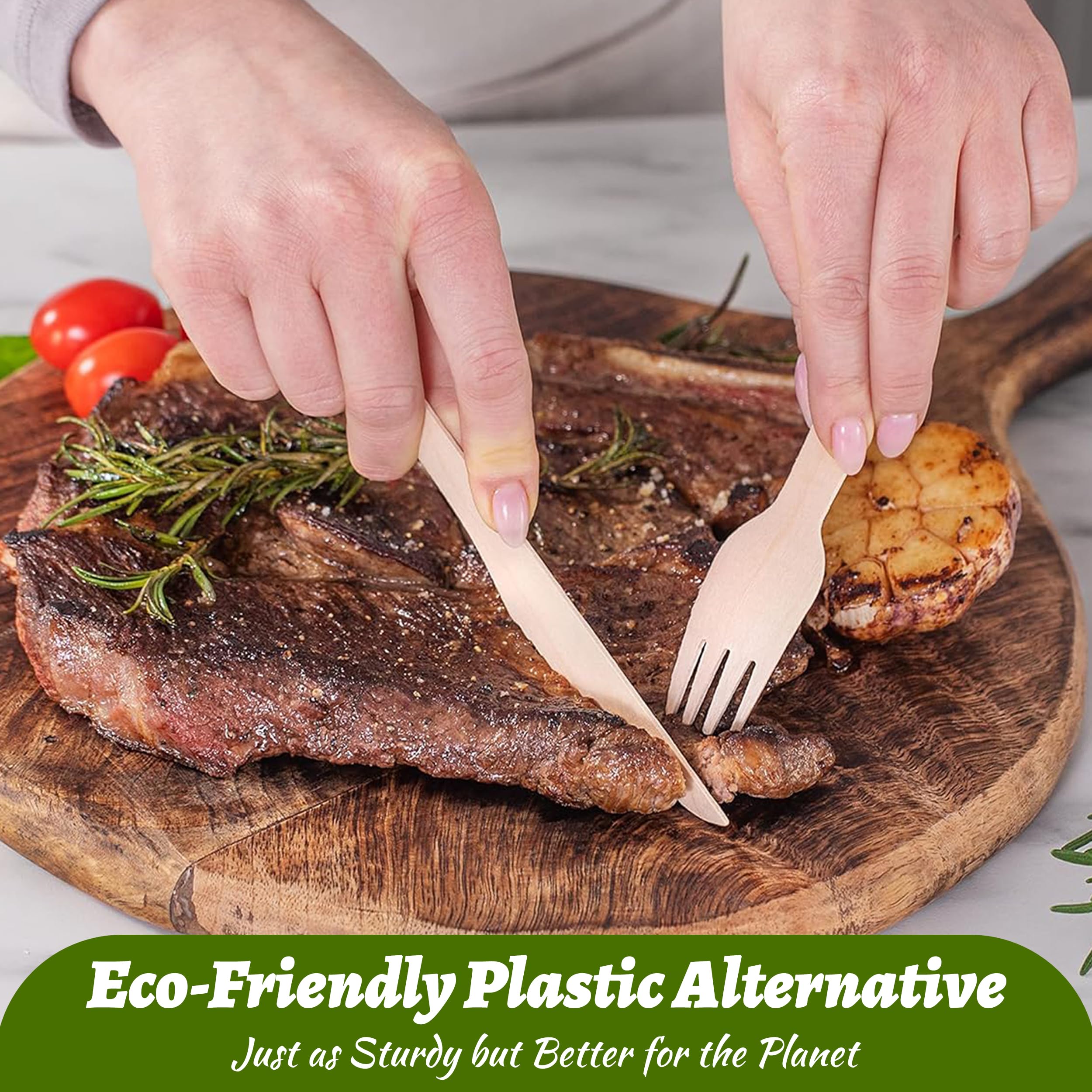 Eco-Friendly Disposable Wooden Knives - 300 Pack Biodegradable Cutlery, 6.3 Inch Wood Knives for Picnics, Camping & Parties | Sustainable & Earth Friendly