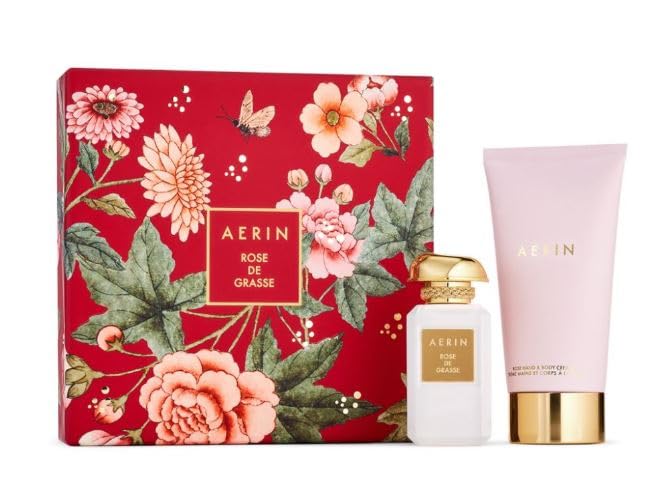 AERIN Rose De Grasse 2-Piece Luxury Gift Set - Perfume (1.7 FL OZ/50ml) & Rose Scented Hand & Body Cream (5 FL OZ/150ml) | Romantic Date Night, Anniversary Gift, Self-Care Pampering Set for Women