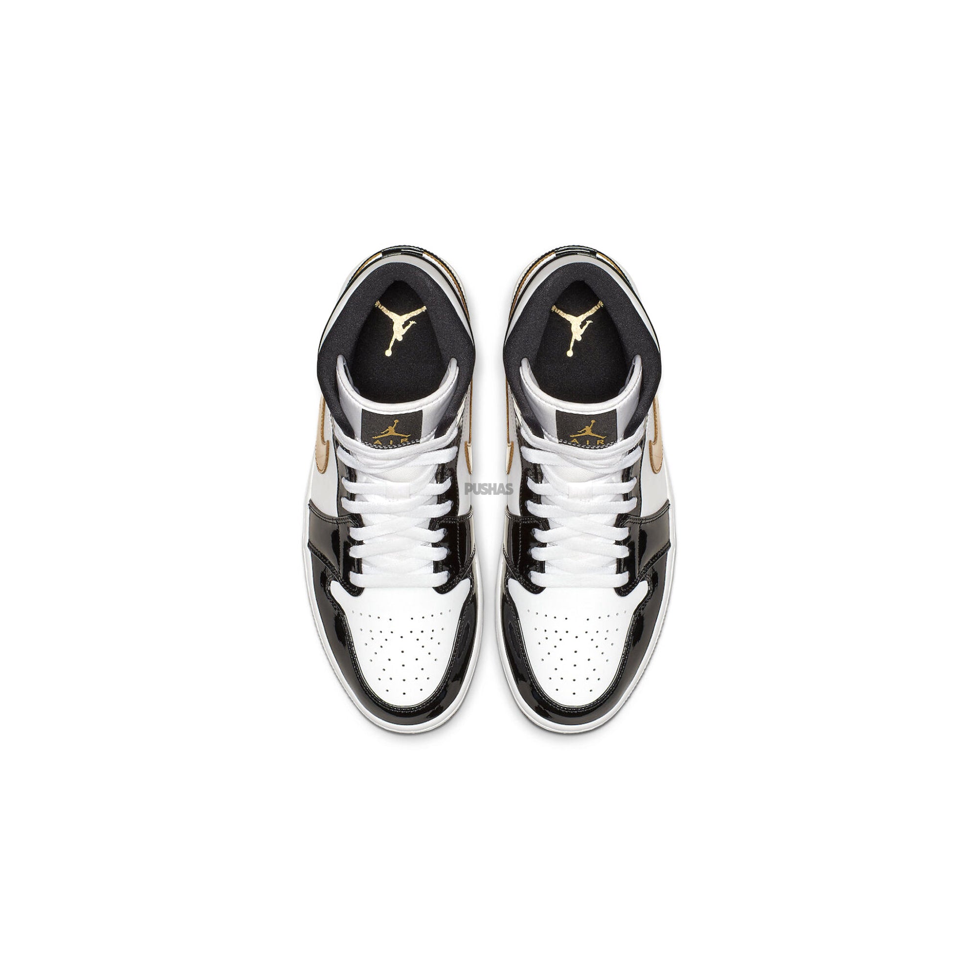 Air Jordan 1 Mid 'Patent Black White Gold' Sneakers (2019) - Men's Basketball Shoes for Streetwear & Casual Fashion