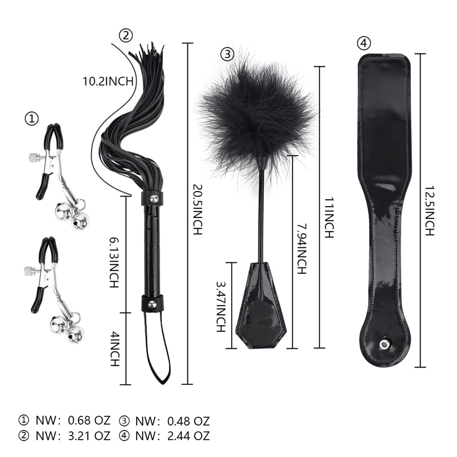 4-Piece BDSM Training Kit - Sex Whip, Paddle, Feather Flogger & Nipple Clips for Couples Role Play - Sensual Red Rose Design - Perfect for Spicing Up Bedroom Play & BDSM Exploration