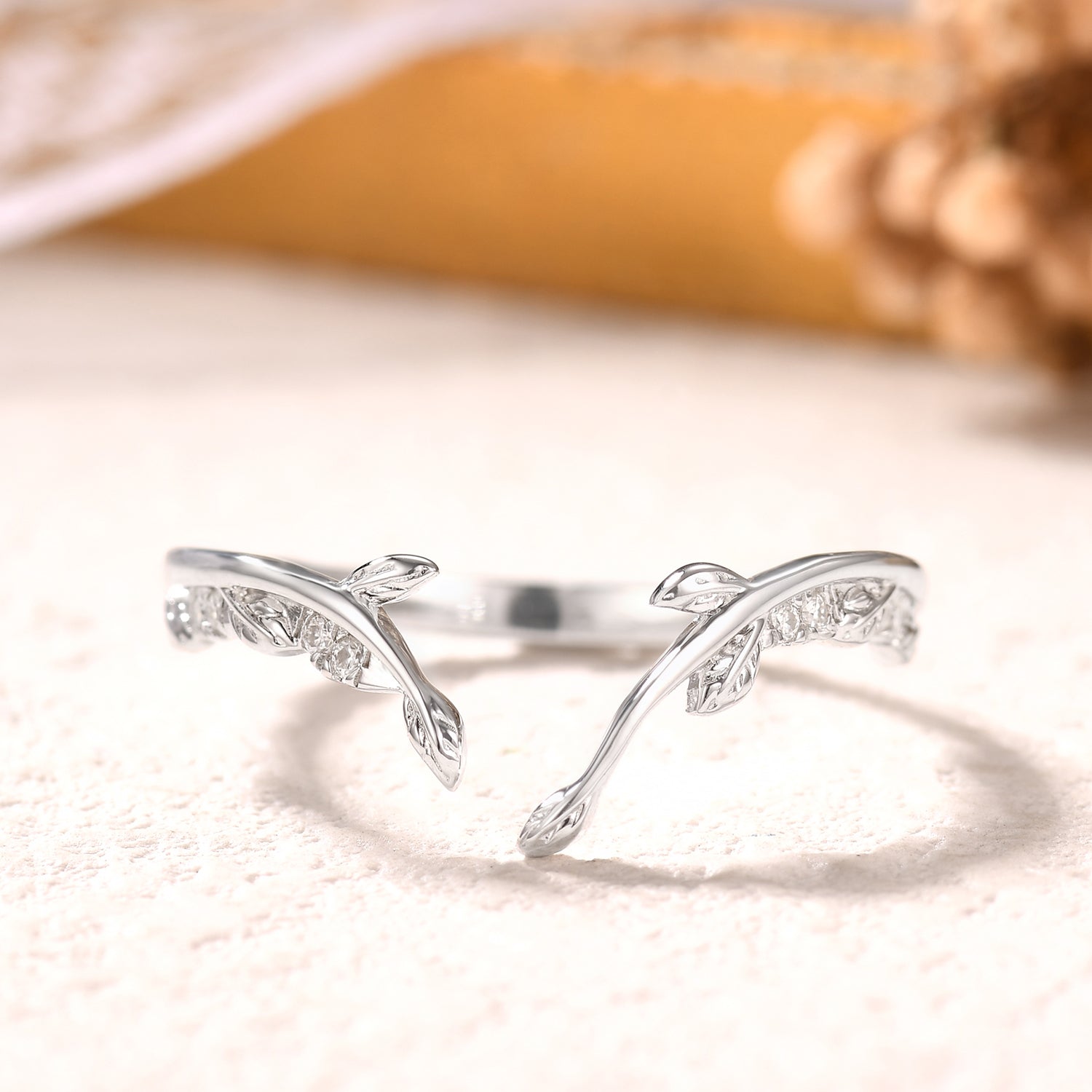 Solid Gold Art Deco Open Curved Natural Diamond Leaf Matching Wedding Band Ring for Women - Perfect for Bridal Jewelry, Anniversary Gifts & Special Occasions