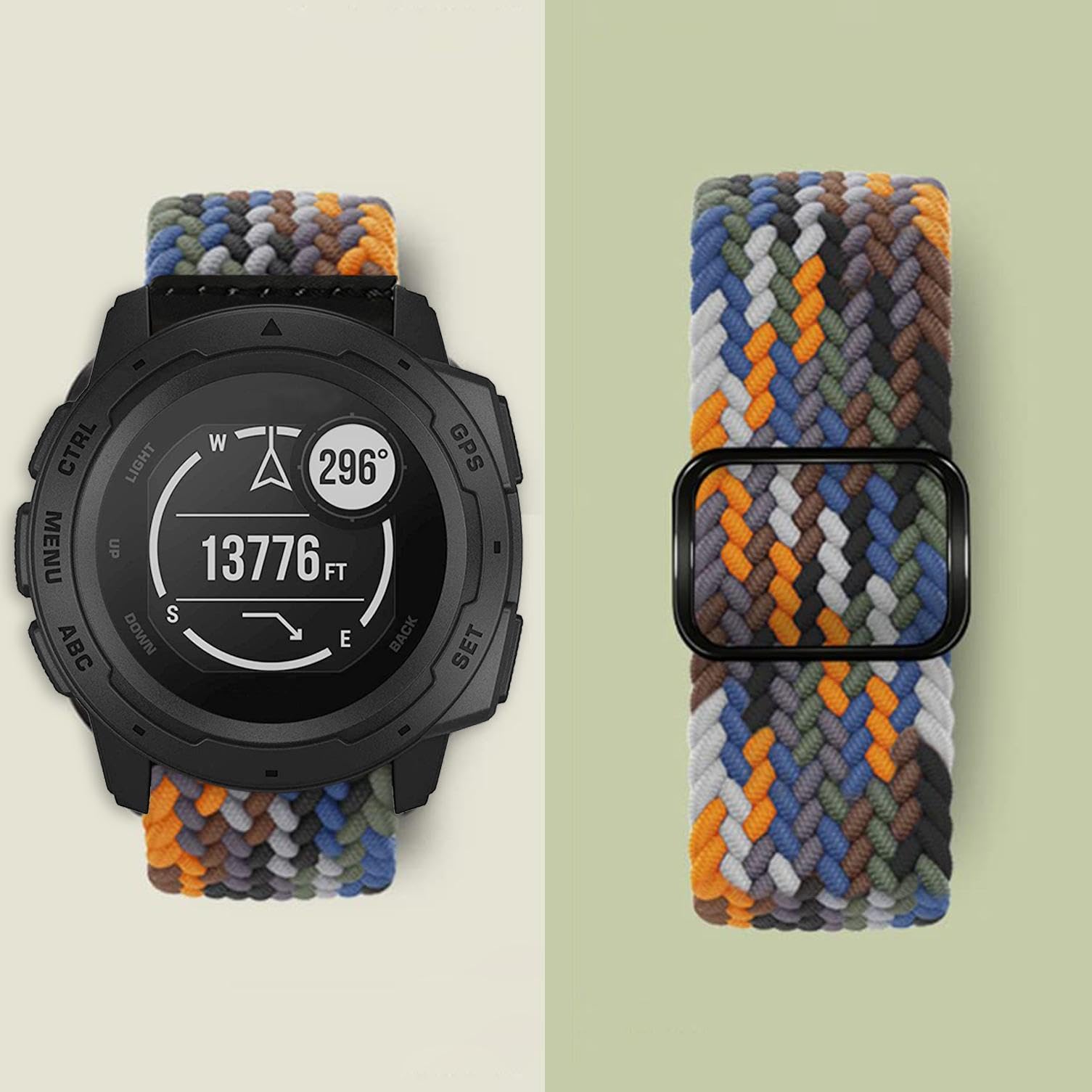 Abanen 22mm Stretchy Solo Loop Watch Band for Garmin Instinct 2 Solar - Soft Elastic Adjustable Braided Wrist Strap with Buckle - Compatible with Instinct Crossover Solar, Tactical & Esports Models - Perfect for Running, Hiking & Everyday Wear