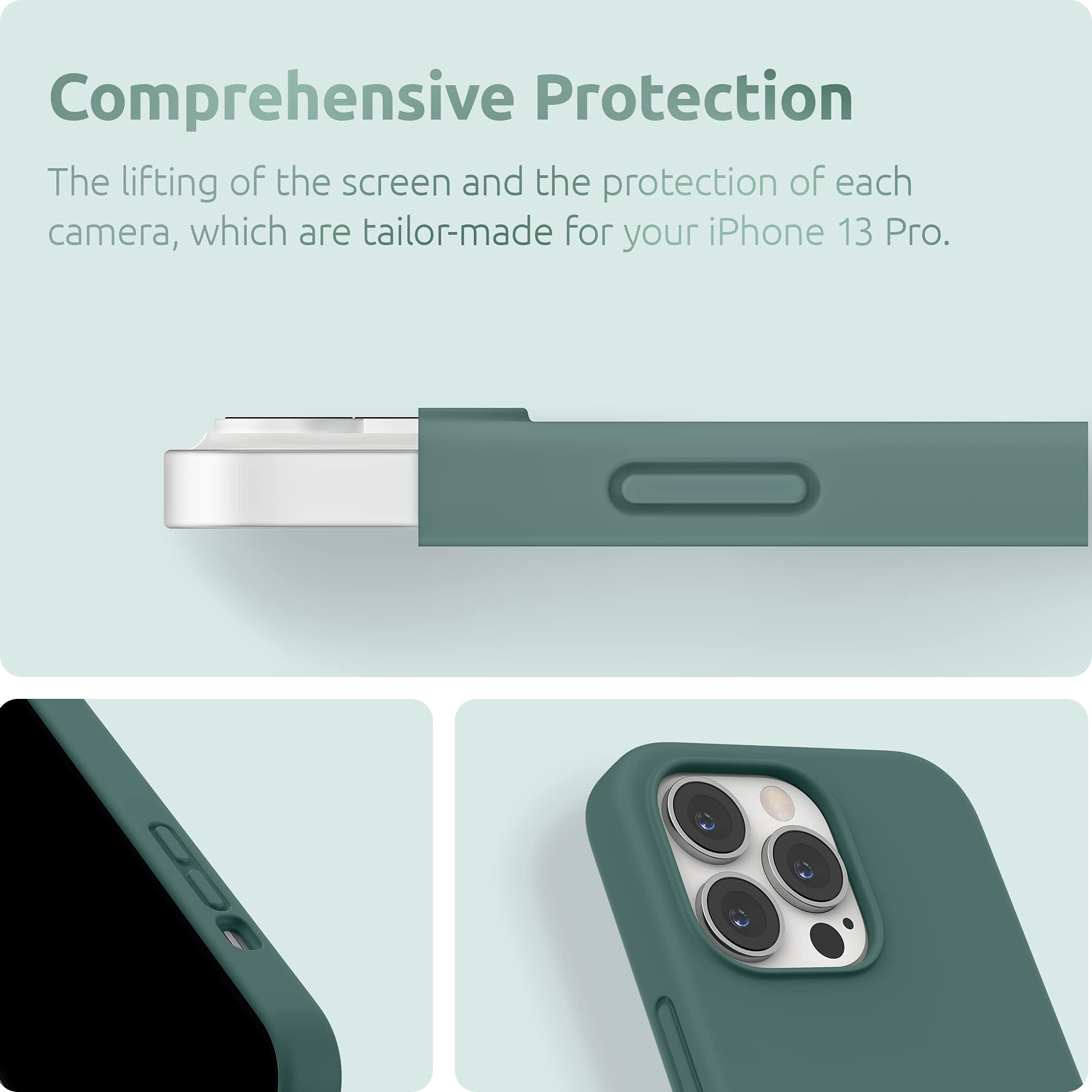 Premium SURPHY Liquid Silicone Case for iPhone 13 Pro (6.1-inch 2021) with Microfiber Lining - Shockproof Protective Phone Cover in Pine Green - Perfect for Daily Use, Travel & Outdoor Activities