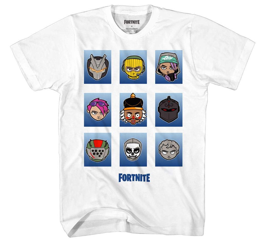 FORTNITE Boys Chibi Heads Graphic T-Shirt - Crew Neck Short Sleeve Tee for Gaming Fans (Large 14/16, White) - Perfect for Casual Wear, Video Game Parties & Everyday Outfits