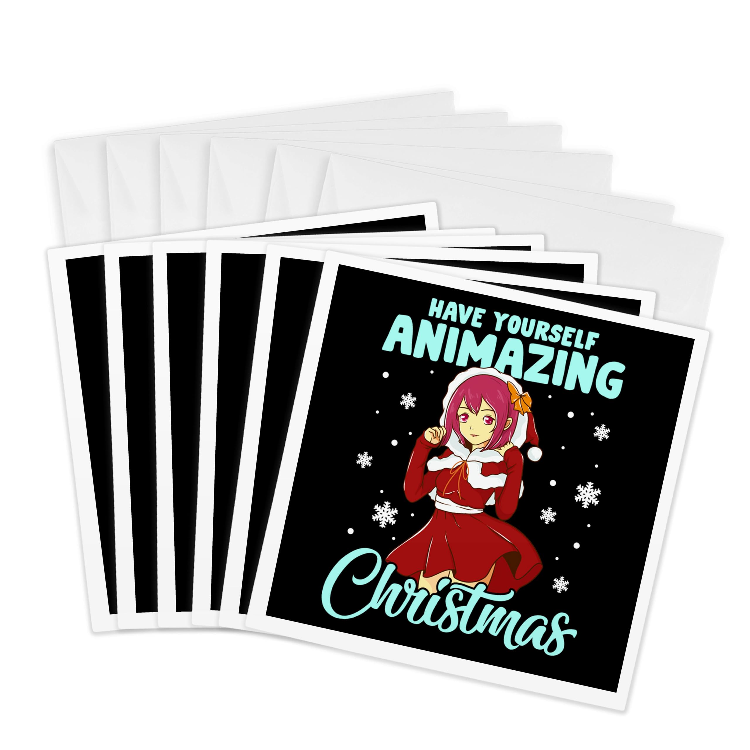 3D Rose Anime Manga Christmas Greeting Cards - 6 Pack Holiday Comic Cards for Anime Lovers - Perfect for Christmas Gifts, Party Invitations & Holiday Greetings