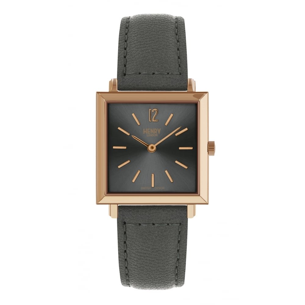Henry London Ladies Heritage Square Watch - Analog Display, Grey Leather Strap HL26-QS-0262 | Elegant Women's Fashion Accessory for Office, Date Night & Special Occasions