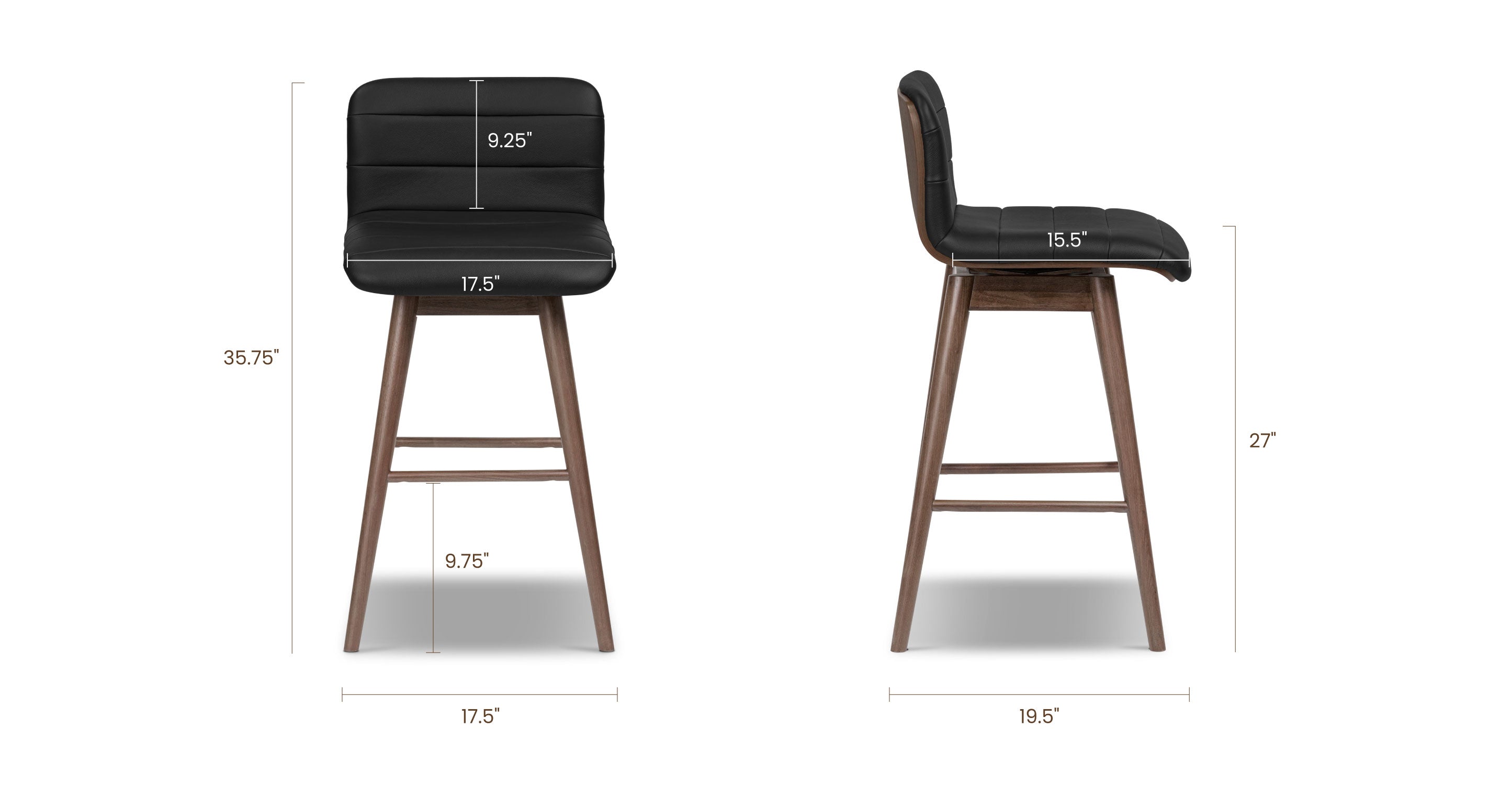 Bassano Genuine Leather Swivel Bar Stool - Adjustable Height Counter Stool for Kitchen Island, Dining Room & Home Bar - Modern & Comfortable Seating
