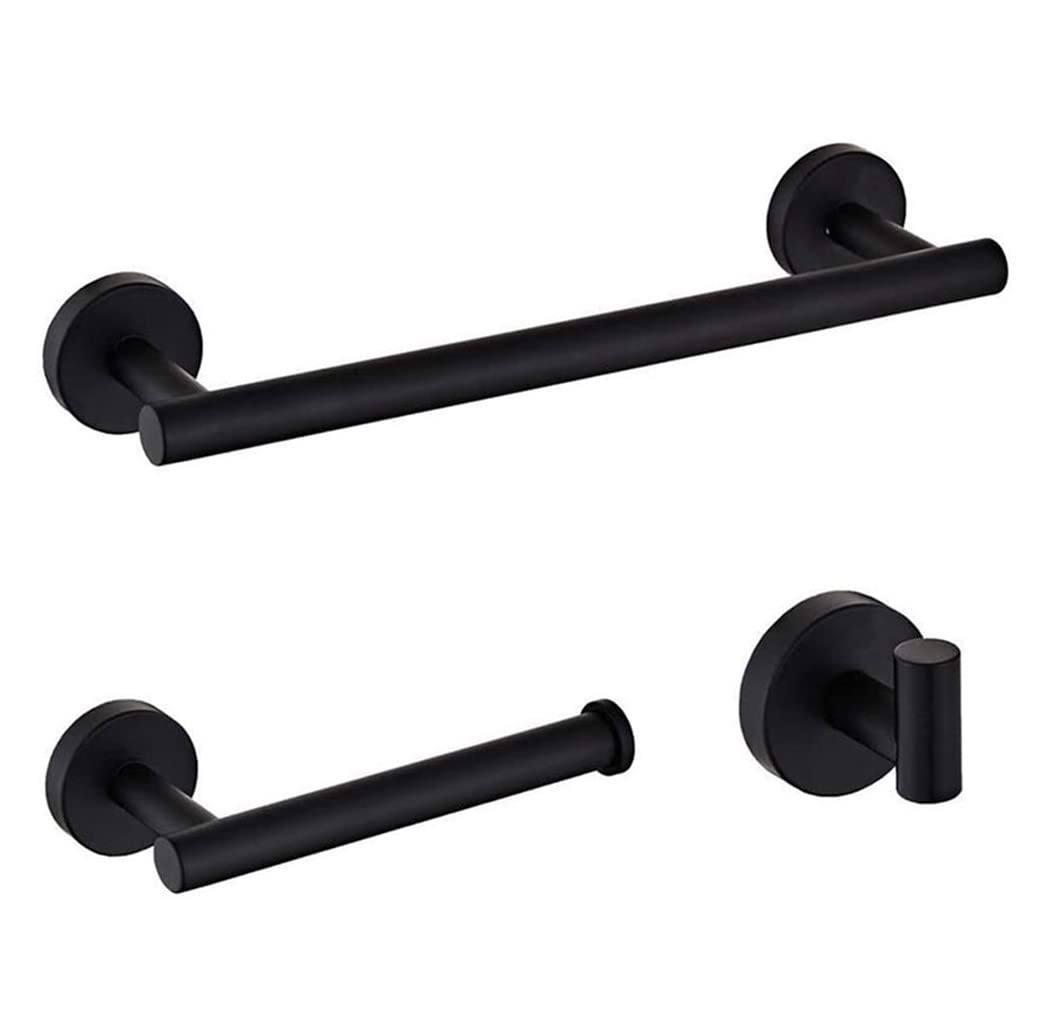 3-Piece Matte Black 304 Stainless Steel Bathroom Hardware Set - Towel Rack, Toilet Paper Holder & Robe Hook | Modern Bathroom Organization for Home, Apartment, Hotel (Durable & Rustproof)