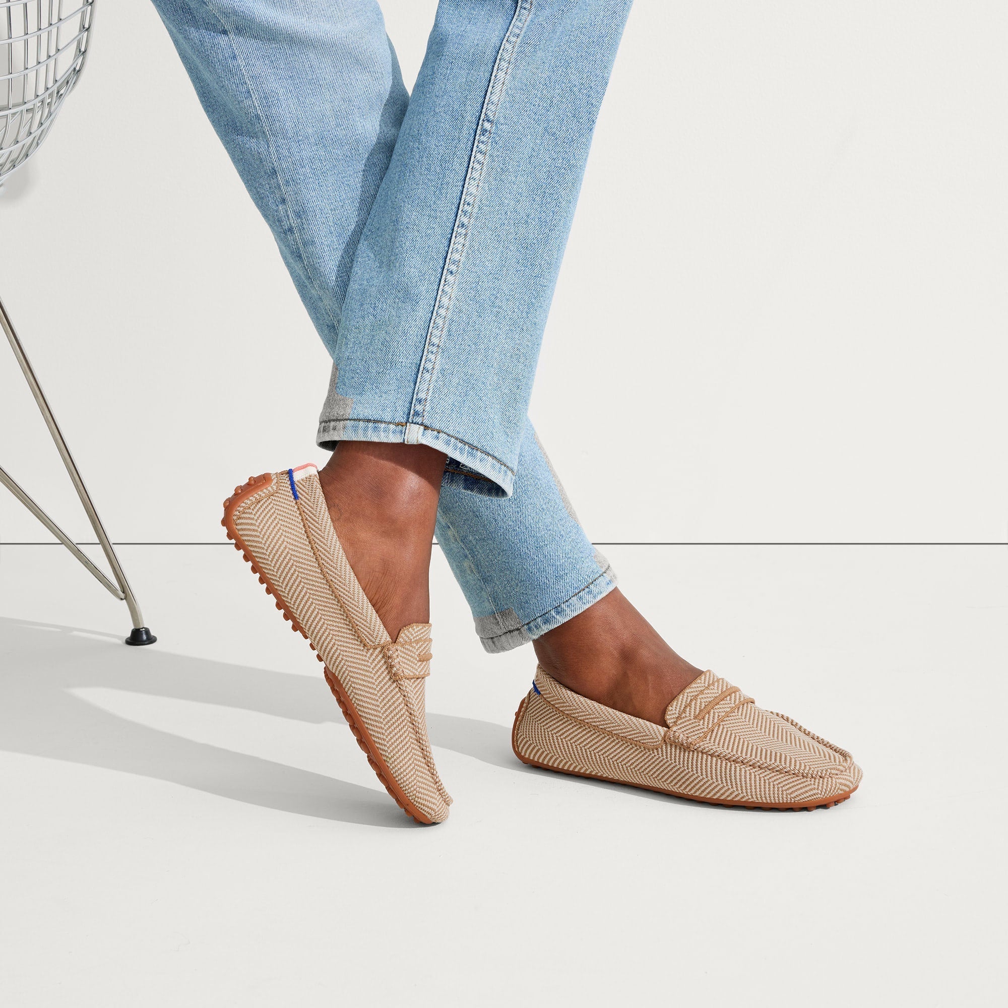 Men's Tan Herringbone Driving Shoes - Comfortable & Stylish Loafers for Casual Wear, Work & Travel