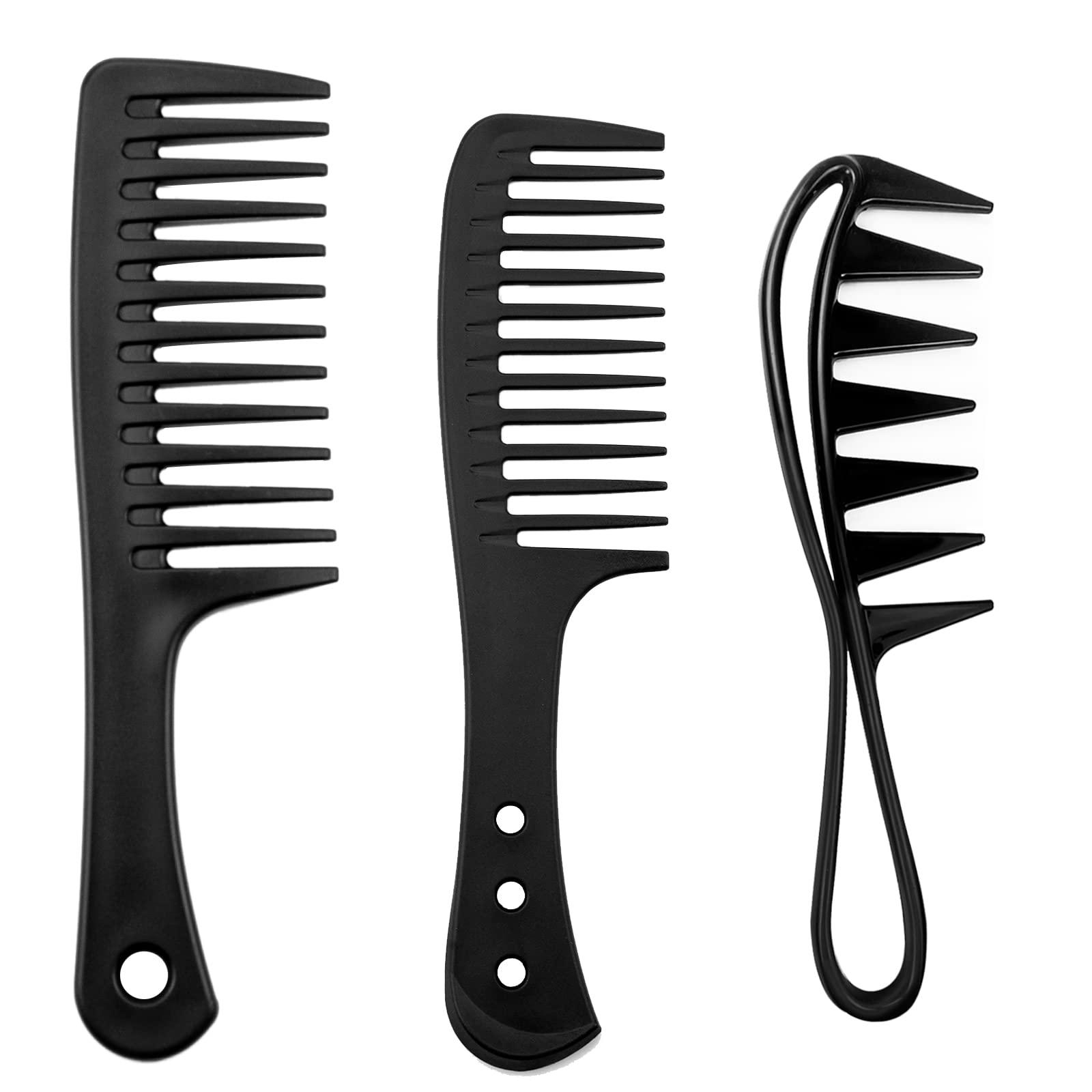 3Pcs Wide Tooth Comb Set for Curly Hair - Anti-Static Detangling Comb for Women & Men - Salon Quality Shark Teeth Styling Tool for Wet/Dry Hair - Perfect for Home & Professional Hair Care