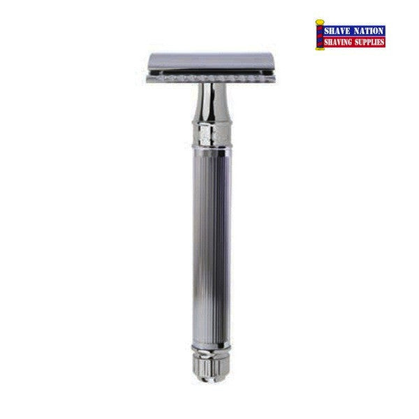 Edwin Jagger DE89LBL Double Edge Safety Razor - Long Handle Barber Pole Design for Men's Shaving & Grooming | Perfect for Travel, Gift & Wet Shaving Enthusiasts
