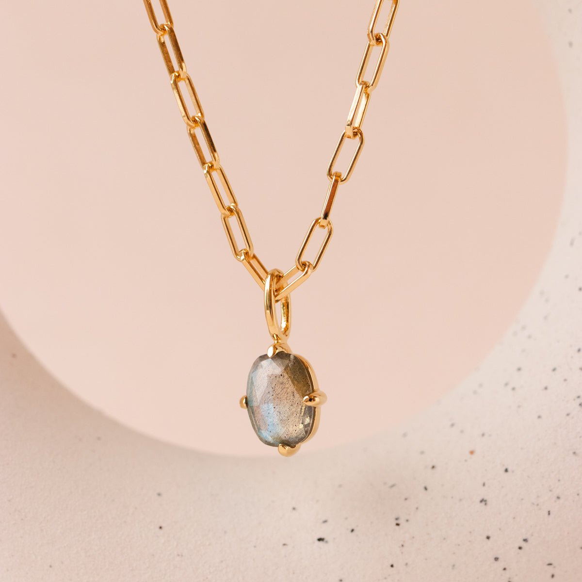 Elegant Labradorite & Gold Paperclip Necklace for Women - Dainty Minimalist Jewelry for Everyday Wear, Office & Special Occasions