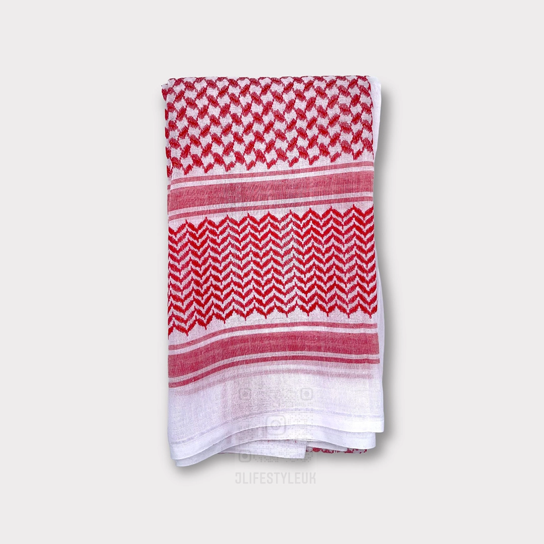 Authentic Arab Red White Shemagh Scarf - Traditional Middle Eastern Head Wrap for Men & Women - Perfect for Outdoor, Hiking, and Cultural Events