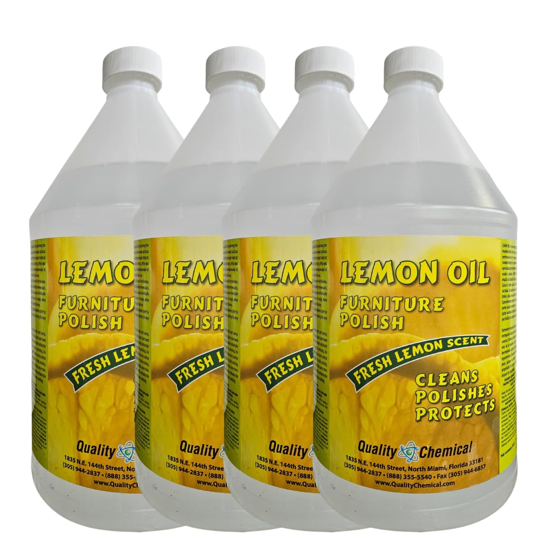 Premium Lemon Oil Furniture Polish - Natural Wood Cleaner & Conditioner with UV Protection for Tables, Cabinets & More - 128oz (4-Pack) - Ideal for Home, Office & Antique Furniture Care