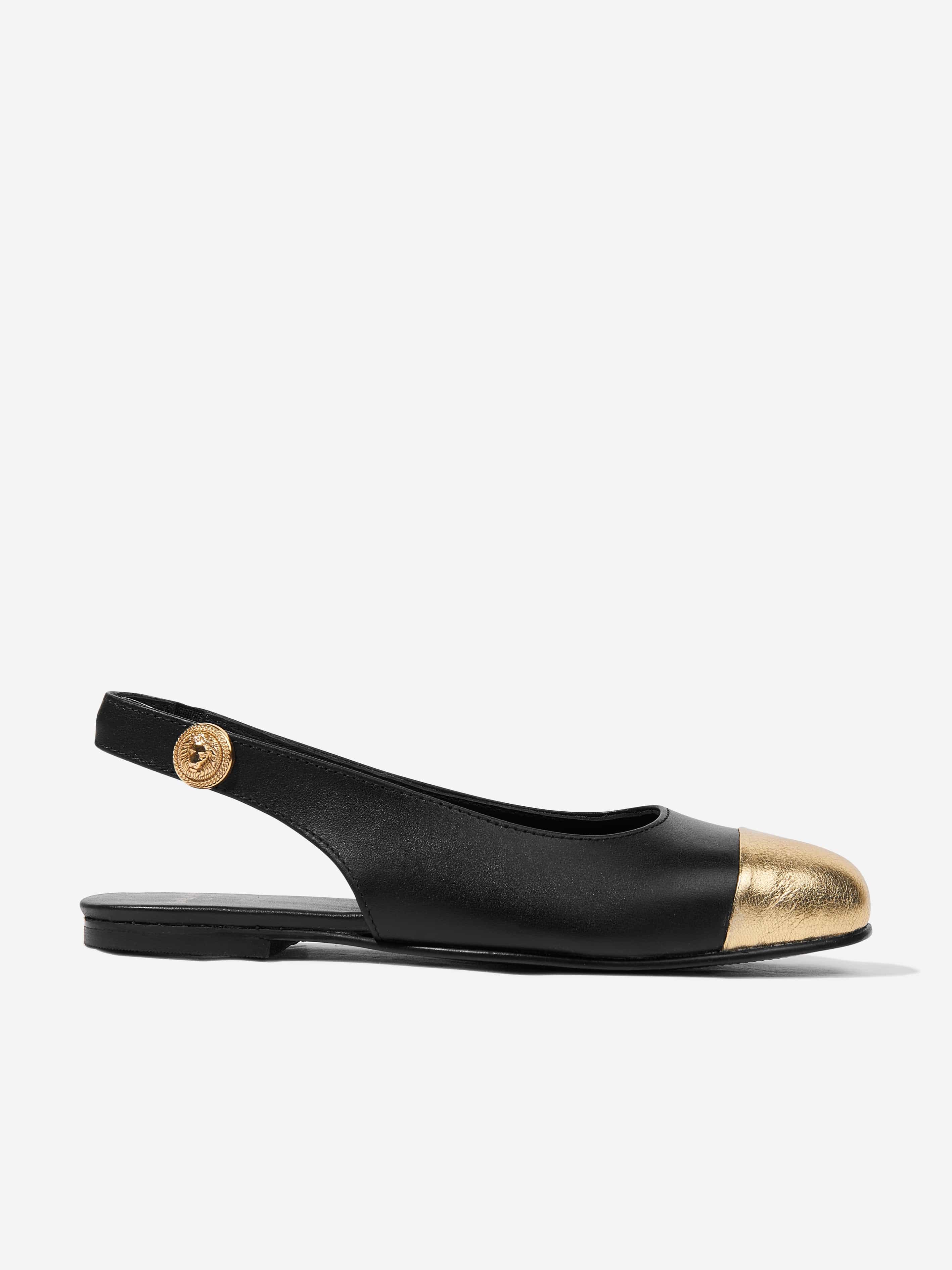 Balmain Girls Black Leather Slingback Ballerina Flats - Elegant & Comfortable for School, Parties & Special Occasions