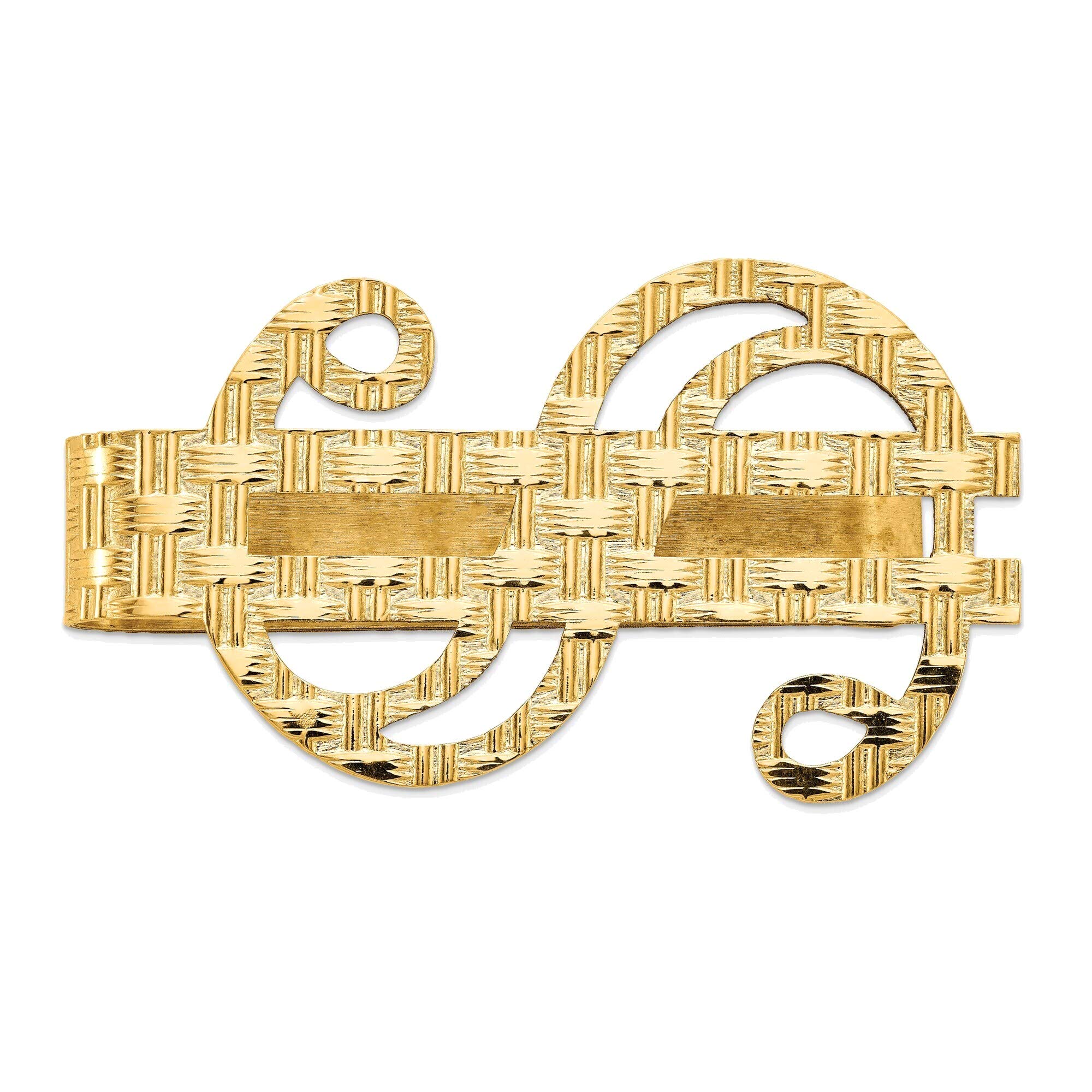 14K Yellow Gold Polished Textured Dollar Sign Money Clip - Luxury Jewelry for Men | Perfect for Gifts, Business Events & Cash Storage