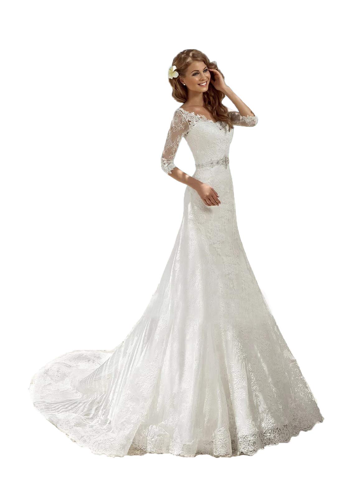 Elegant Lace Mermaid Wedding Dress with Sleeves for Bride 2023 | Long Beach Bridal Gown | Perfect for Beach Weddings, Vow Renewals & Romantic Photoshoots