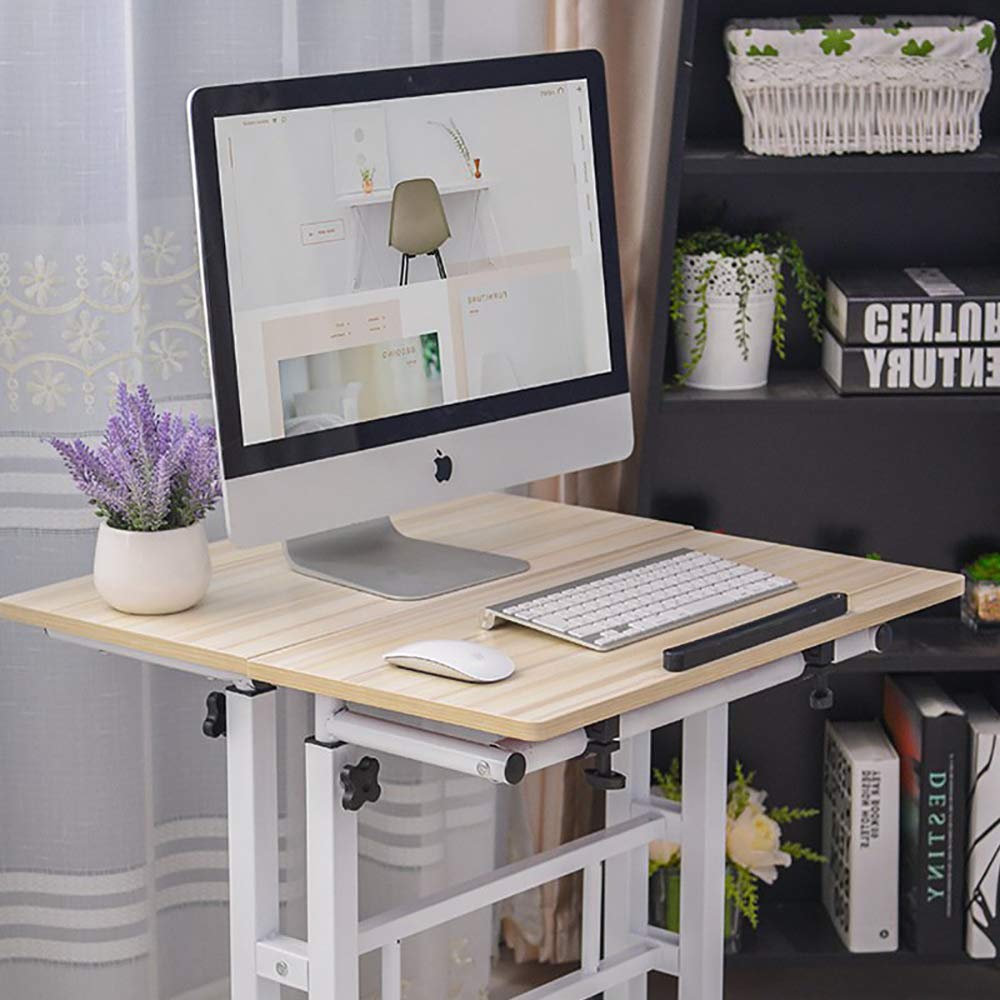 Adjustable Mobile Standing Desk with Wheels - FOME Height Adjustable Laptop Workstation, Rolling Presentation Cart with Tilting Panel for Office & Home Use - Perfect for Standing & Seating Work Modes in Workspaces, Classrooms & Conferences