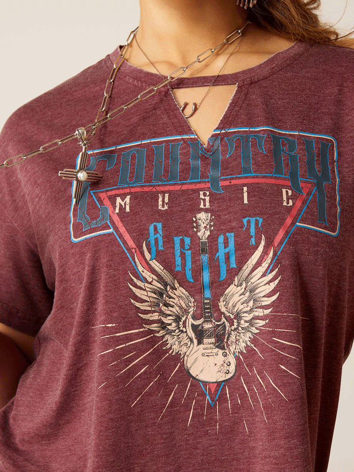 Ariat Women's Rock n Roll T-Shirt - Tawny Port Burgundy | Comfortable & Stylish Casual Tee for Music Lovers & Western Fashion