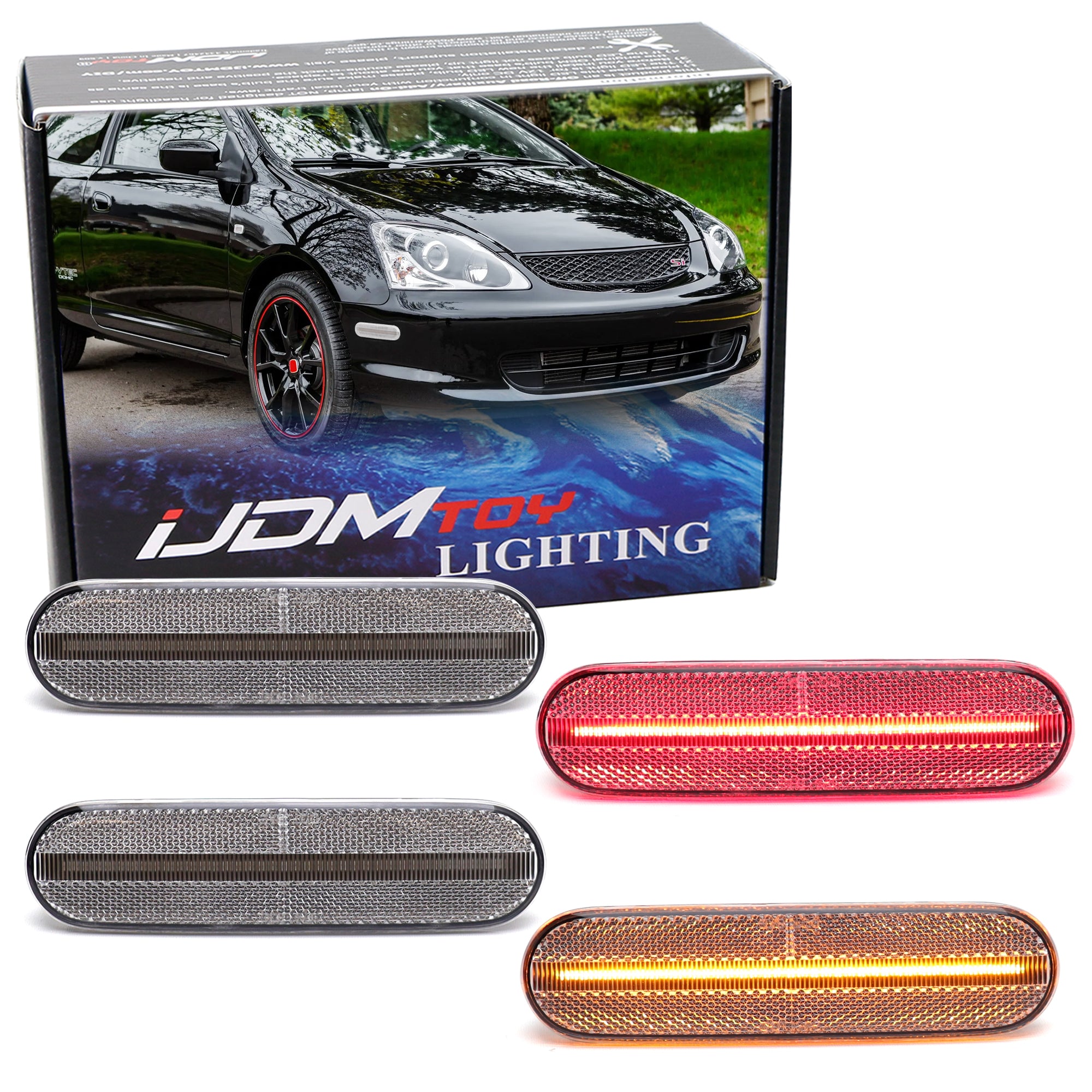 Amber/Red LED Side Marker Lights for 2002-2005 Honda Civic Si Hatch - Clear Lens Front & Rear Replacement - Enhance Visibility & Style for Night Driving & Car Customization