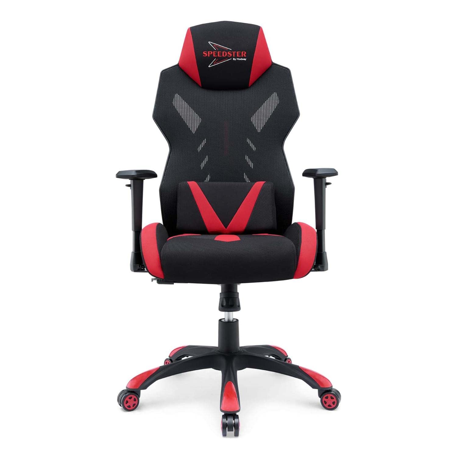 Modway Speedster Ergonomic Mesh Gaming Chair - Adjustable Height Office Desk Chair with Lumbar Support for PC Gaming & Work (Black/Red) - Perfect for Home Office, Gaming Setup & Long Work Sessions