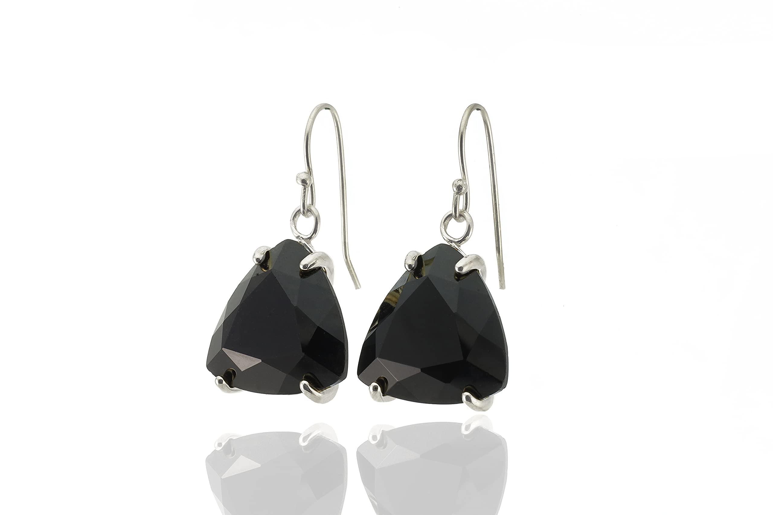 Elegant Black Onyx Triangle Dangle Earrings in Gold - Sophisticated Modern Gemstone Jewelry for Women - Perfect for Parties, Weddings & Evening Events