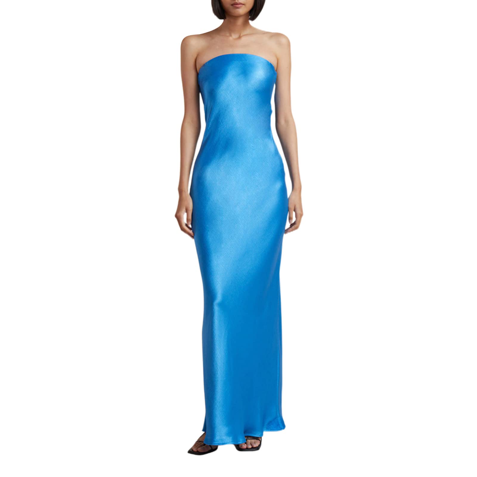 Elegant Satin Maxi Dress for Women - Sleeveless Backless Strapless Formal Gown for Wedding Guest, Party & Evening Events | Perfect for Cocktail Parties, Prom Nights & Special Occasions