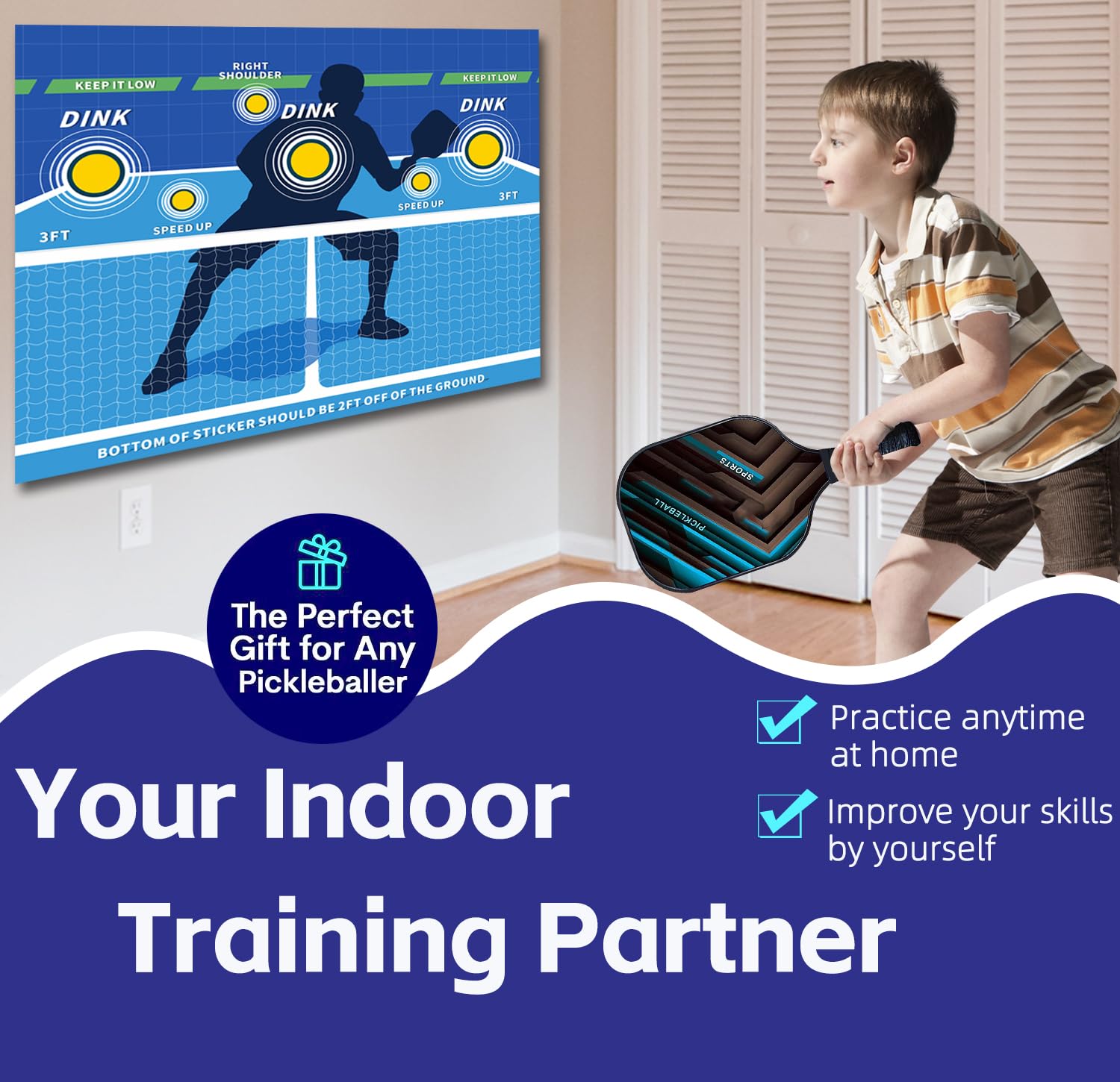 Dink Pad Pickleball Training Wall Rebounder - Portable Pickleball Practice Aid for Solo Drills | Turn Any Wall into a Pickleball Court | Perfect for Backyard, Garage & Indoor Training