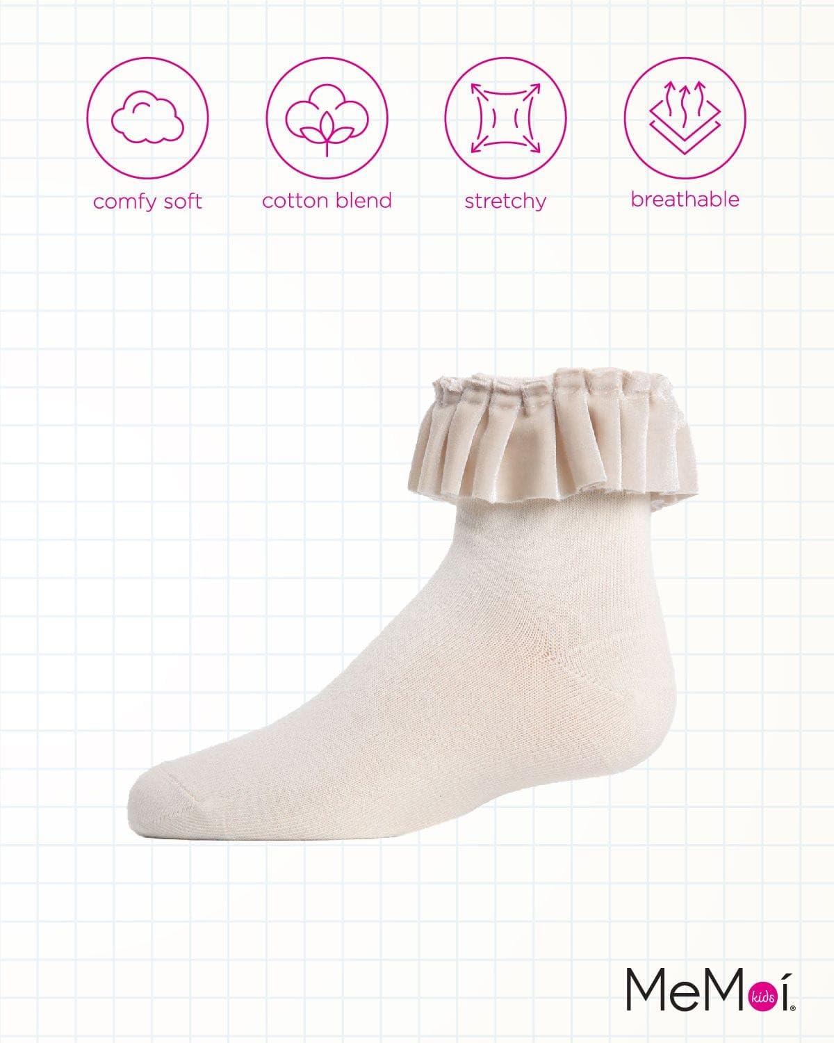 MeMoi Velvet Pleated Ankle Socks for Girls - Soft Cotton Blend Cute Ruffled Socks - Perfect for School, Parties & Everyday Wear