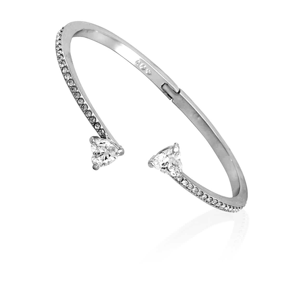 Swarovski Heart Bangle Bracelet - Rhodium & Clear Crystals for Elegant Occasions