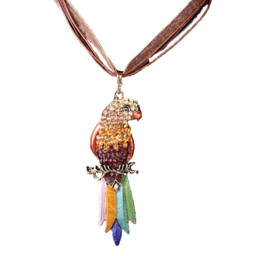 Stylish Ashes Jewelry Clearance - Colorful Parrot Feather Rhinestone Statement Necklace for Women | Coffee Color | Perfect for Parties, Weddings & Special Occasions