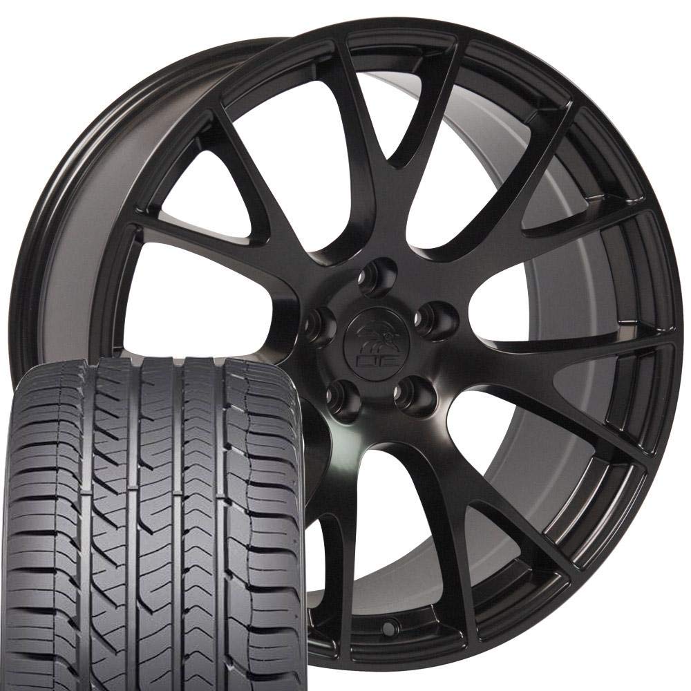 22x10 Hellcat Style Satin Black Rims with Goodyear Tires - Complete Wheel & Tire Set for Dodge RAM 1500/2500/3500 Trucks - Perfect for Off-Roading & Street Performance