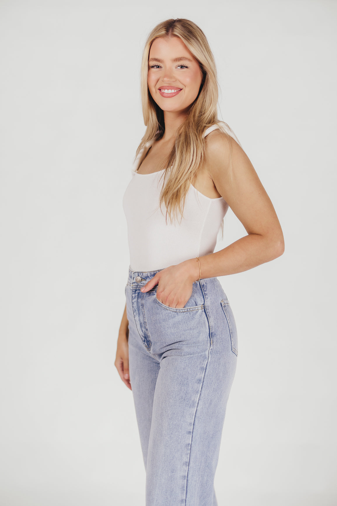 Finley Off White Bodysuit with Chain Straps - Sexy Women's Fashion Top for Night Out, Party & Date Night
