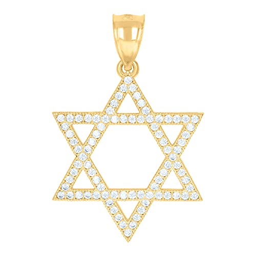 10K Two-Tone Gold Men's CZ Cubic Zirconia Simulated Diamond Star of David Pendant Necklace - Religious Judaica Jewelry Gift for Him - Perfect for Hanukkah, Bar Mitzvah & Spiritual Occasions