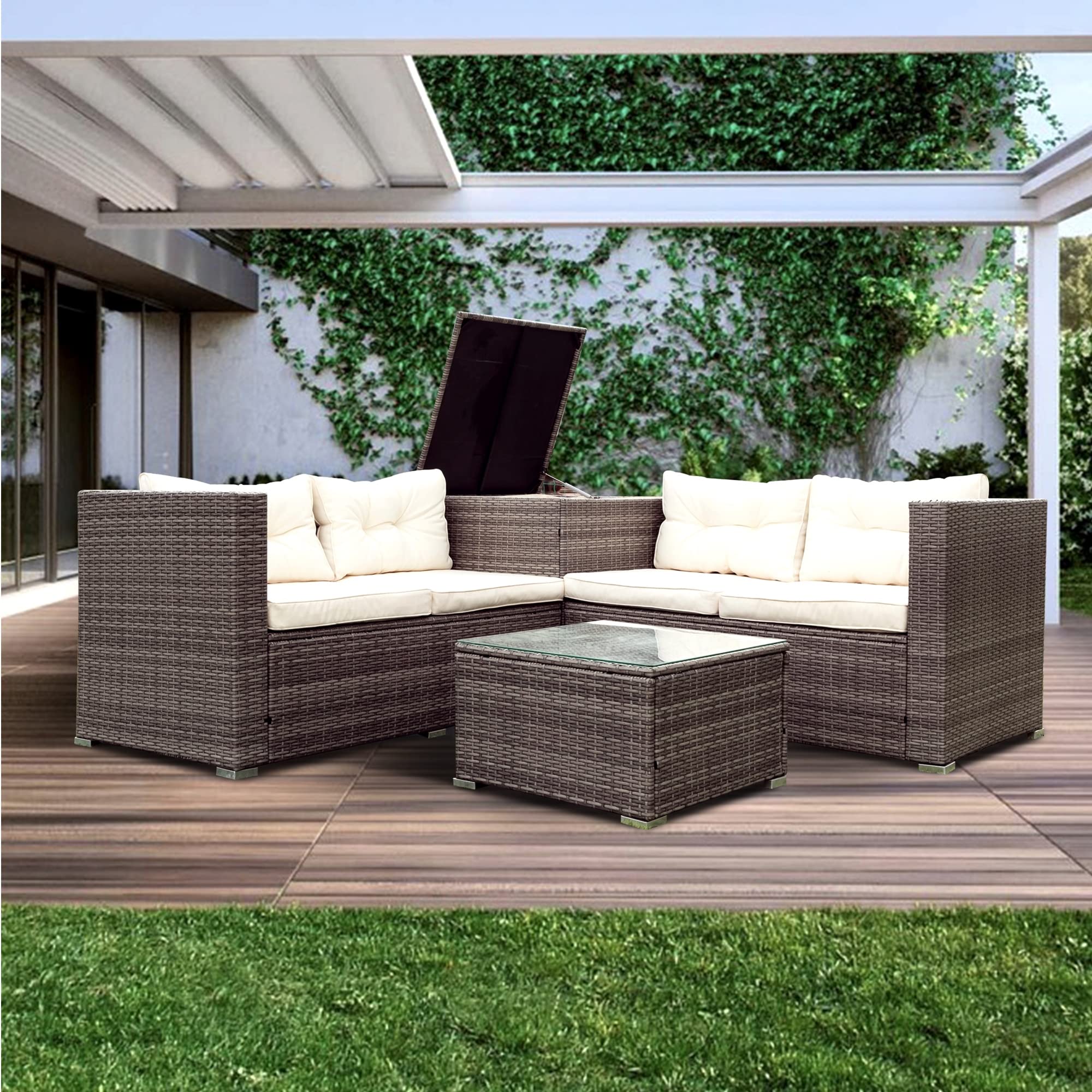 4-Piece Wicker Patio Furniture Set with Storage Box - All-Weather Outdoor Sofa for Garden, Porch & Lawn