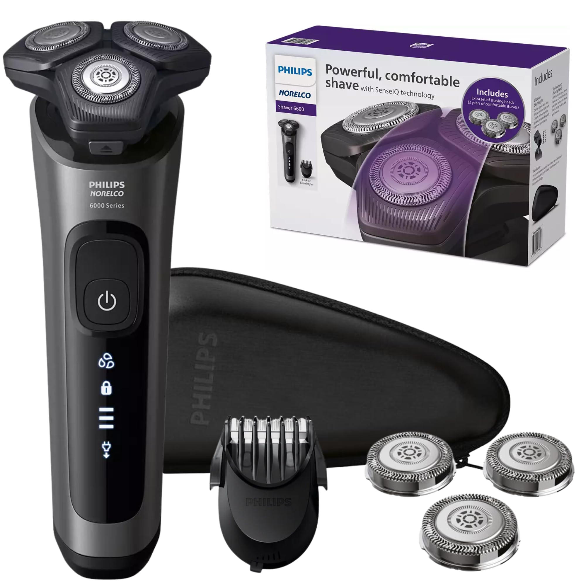 Philips Electric Shavers for Men - Rechargeable Wet/Dry Shaver with SenseIQ Technology, Cordless Razor with Pop-up Trimmer & Travel Case | Smooth Shaving for Home, Office & Travel Grooming