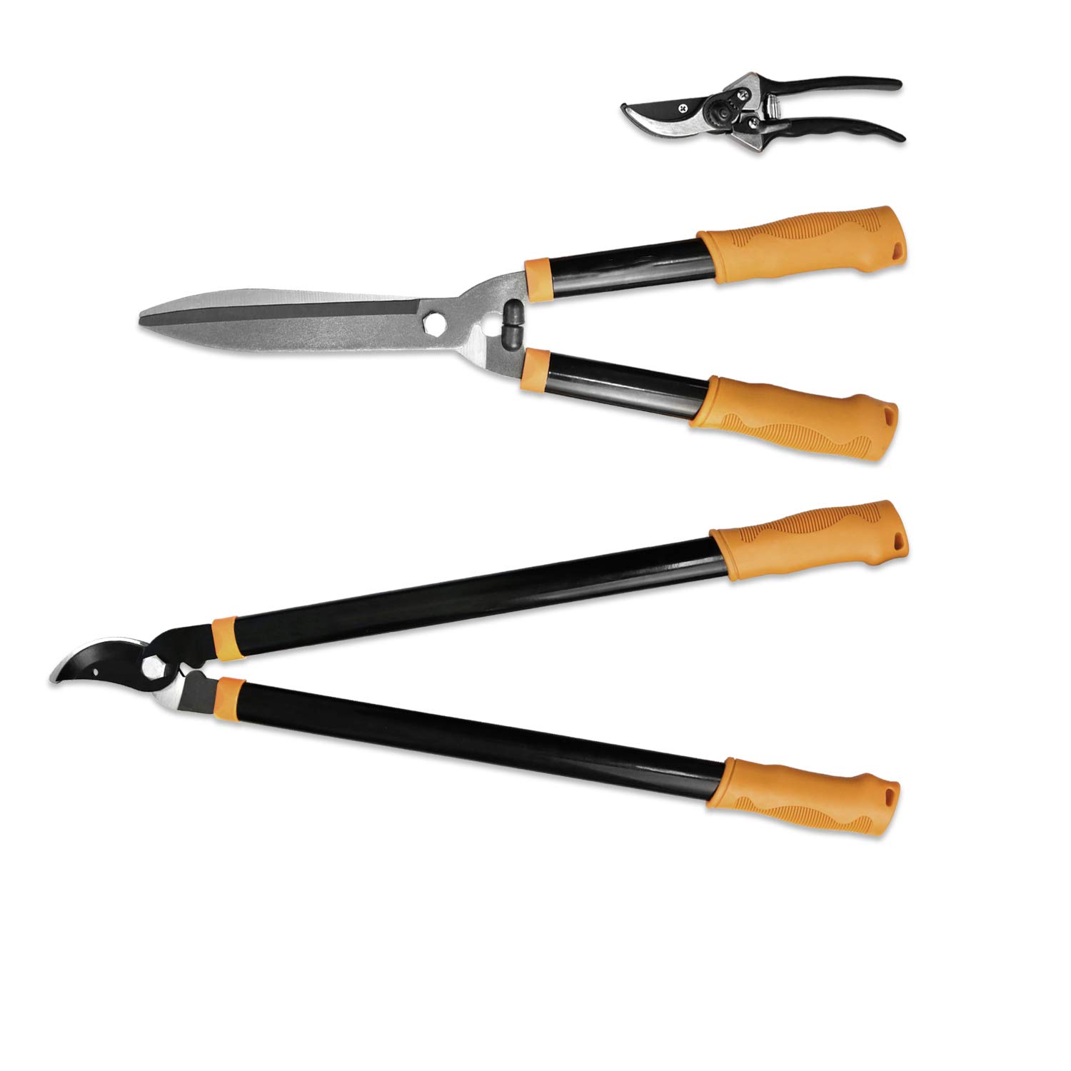 E&K Sunrise 3-Piece Garden Tool Set - Heavy Duty Lopper, Hedge Shears & Pruner for Professional Lawn Care, Tree Trimming & Shrub Maintenance | Perfect for Landscaping, Gardening & Outdoor Yard Work